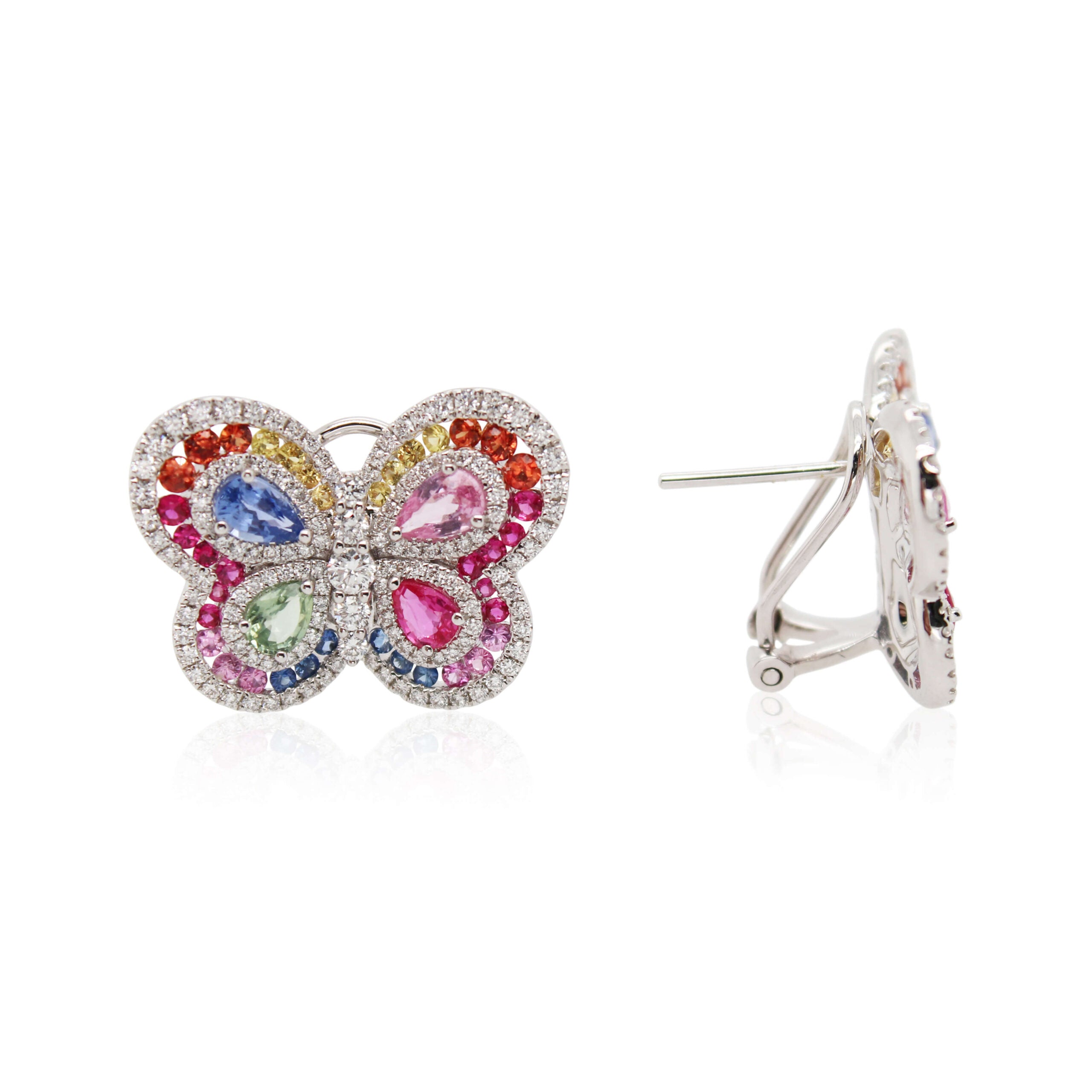 Multi-Colored Sapphire Butterfly Earrings