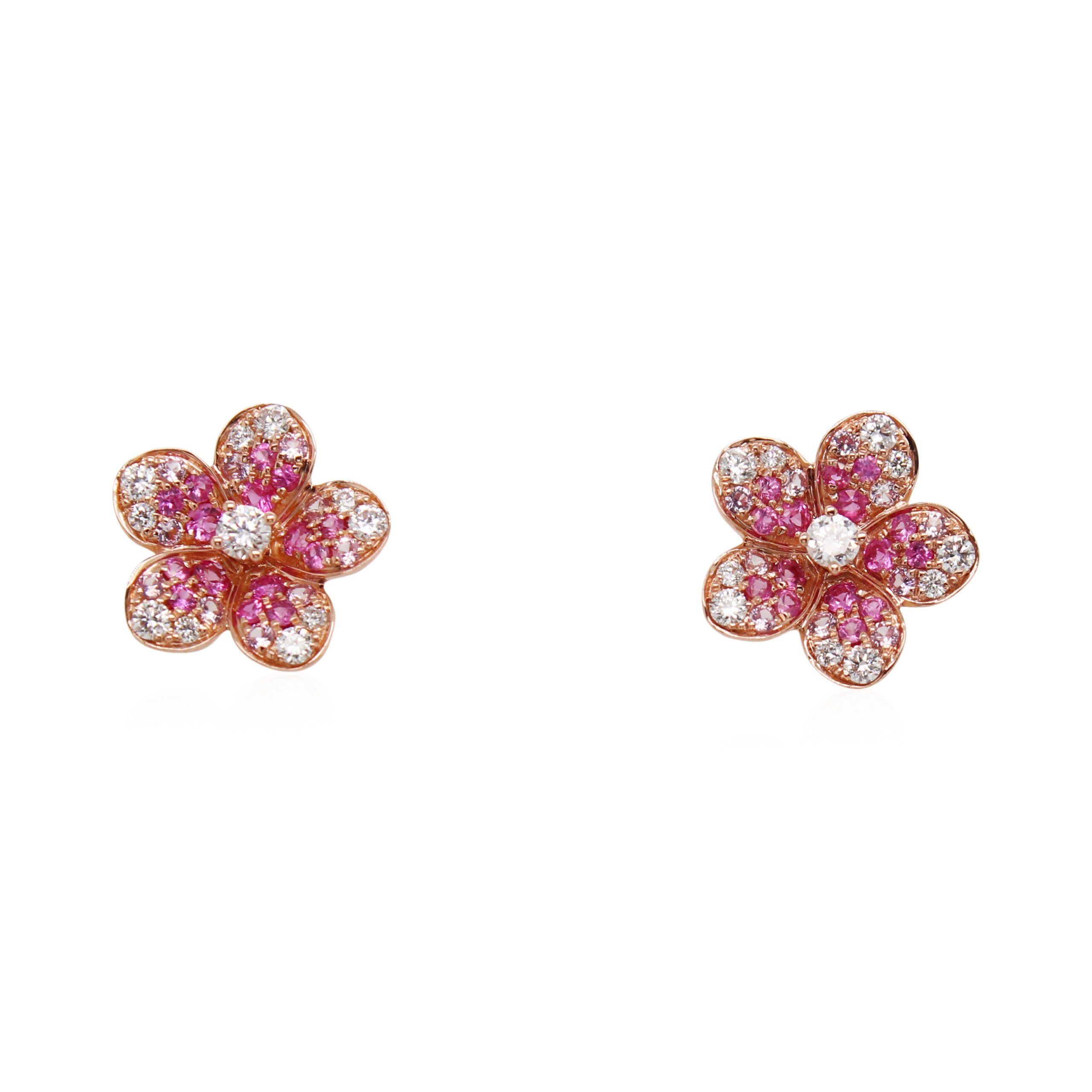 Pink Sapphire and Diamond Flower Earrings