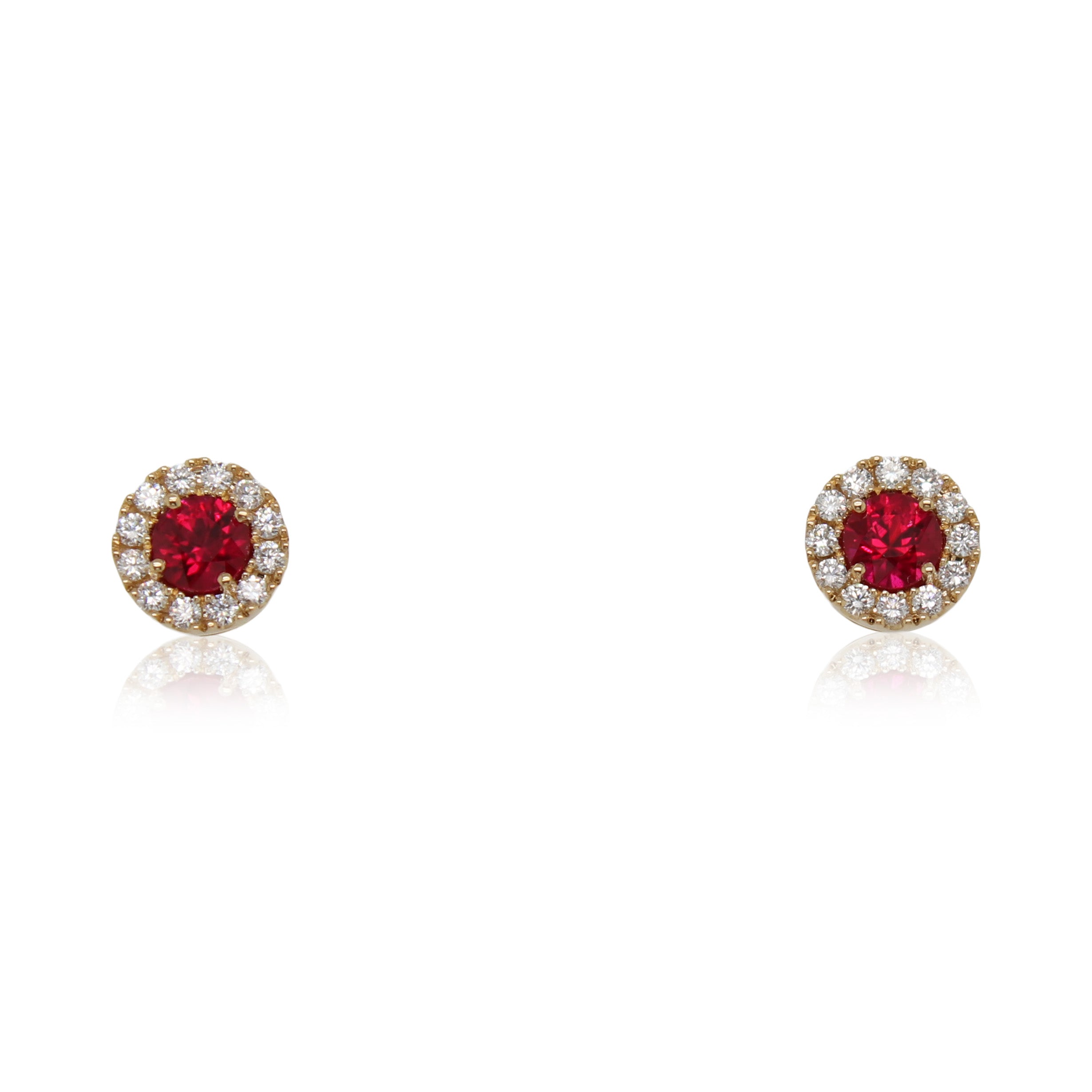 Ruby and Halo Diamond Studs