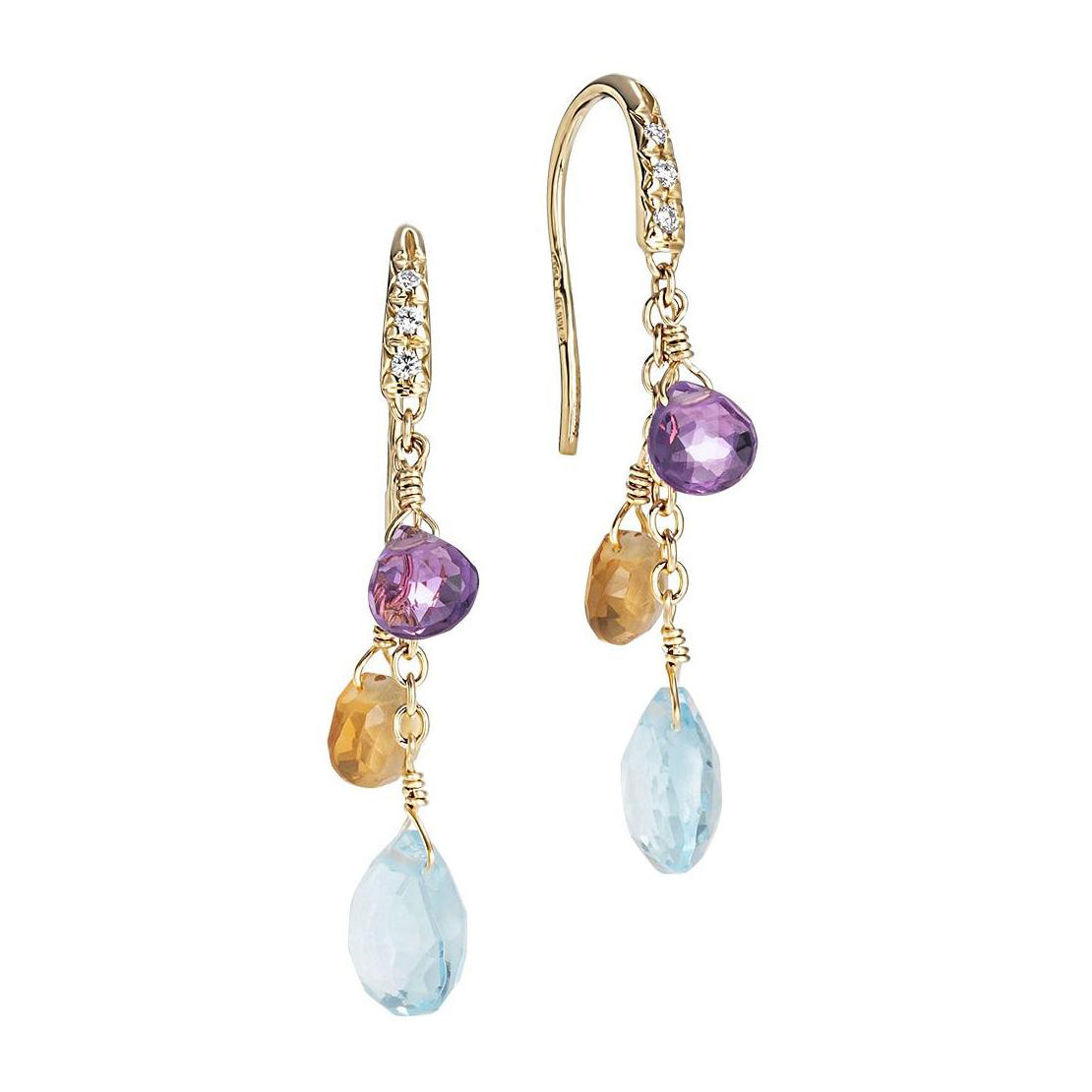 Marco Bicego Paradise Collection 18 Karat Yellow Gold Mixed Gemstone And Diamond Drop Earrings