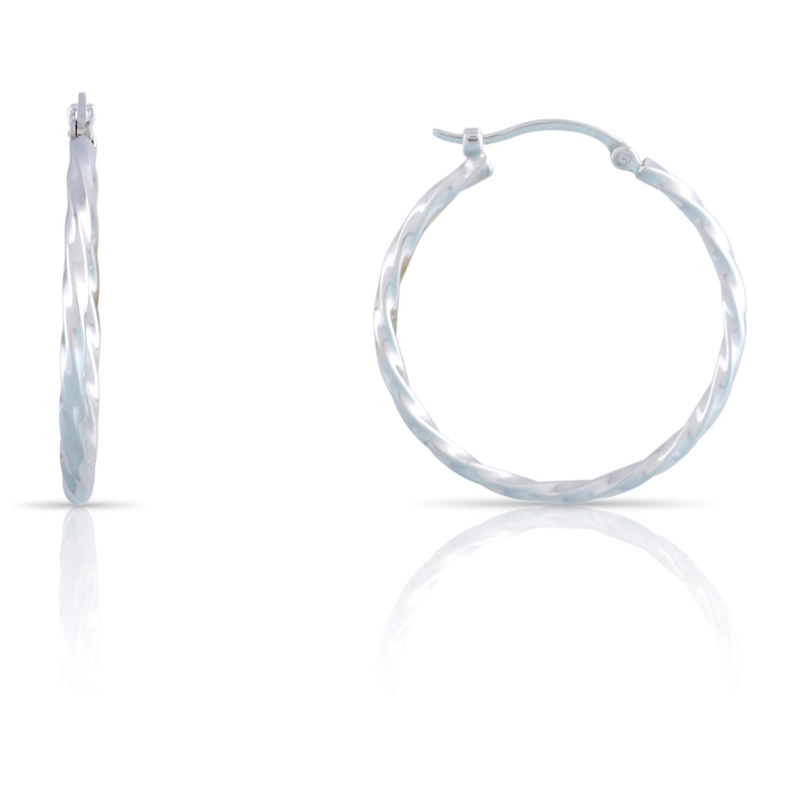 White Gold Twist Hoop Earrings