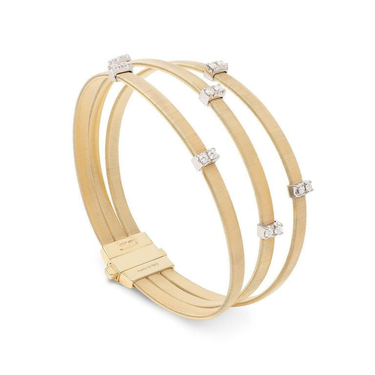 Marco Bicego Masai Collection 18K Yellow Gold 3-Strand Coil Bracelet With Diamond Stations