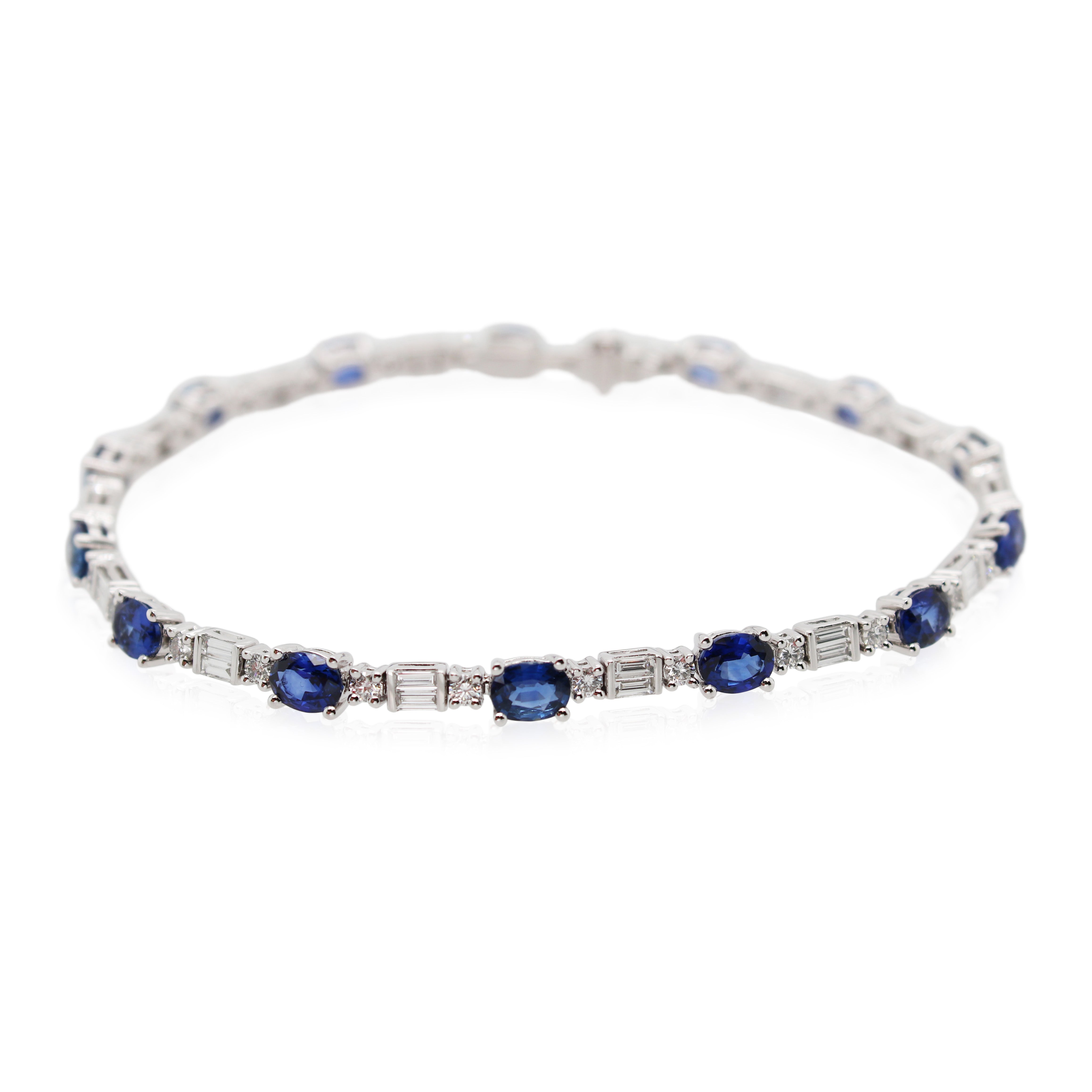 White Gold Oval Sapphire and Diamond Bracelet