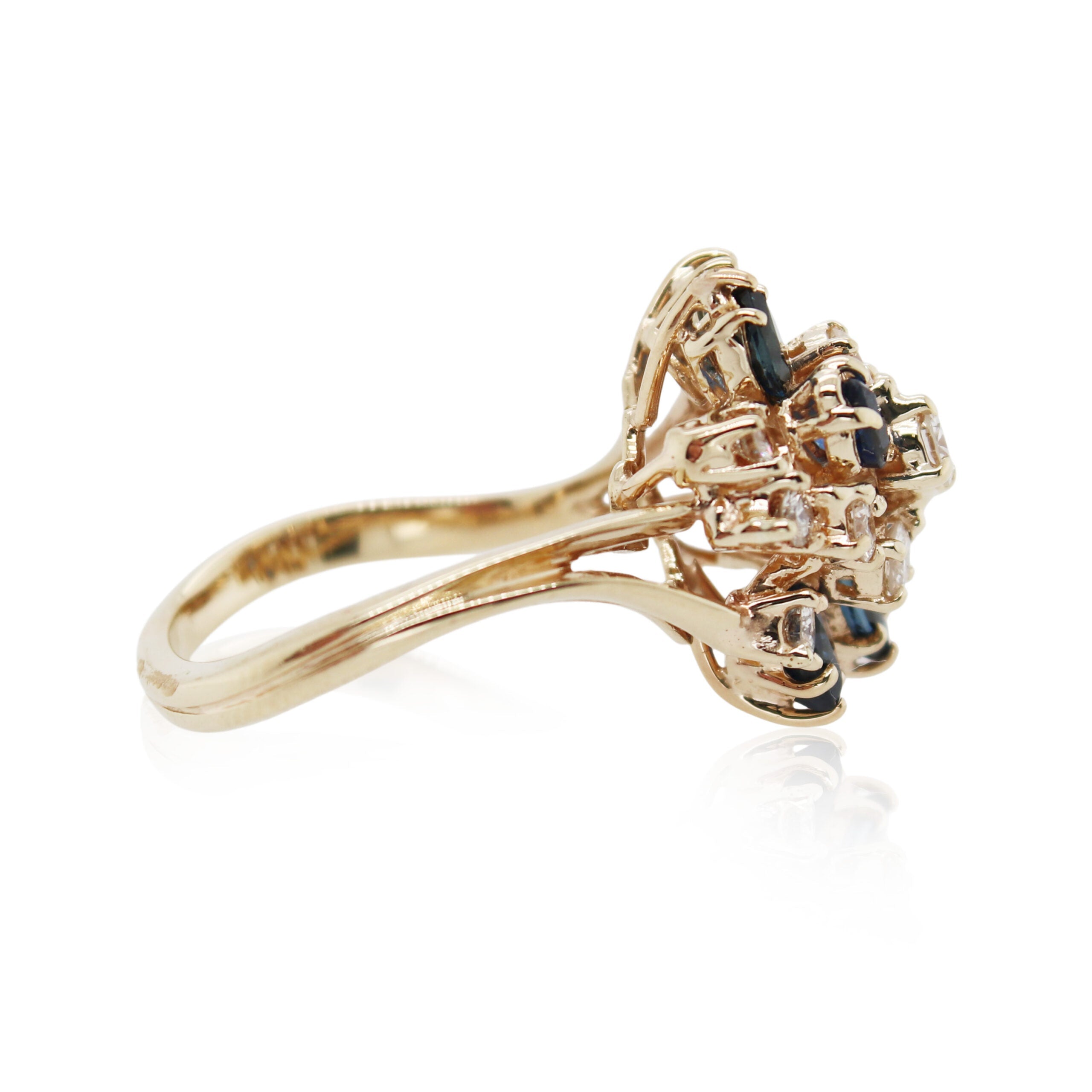 Yellow Gold Sapphire and Diamond Cluster Ring