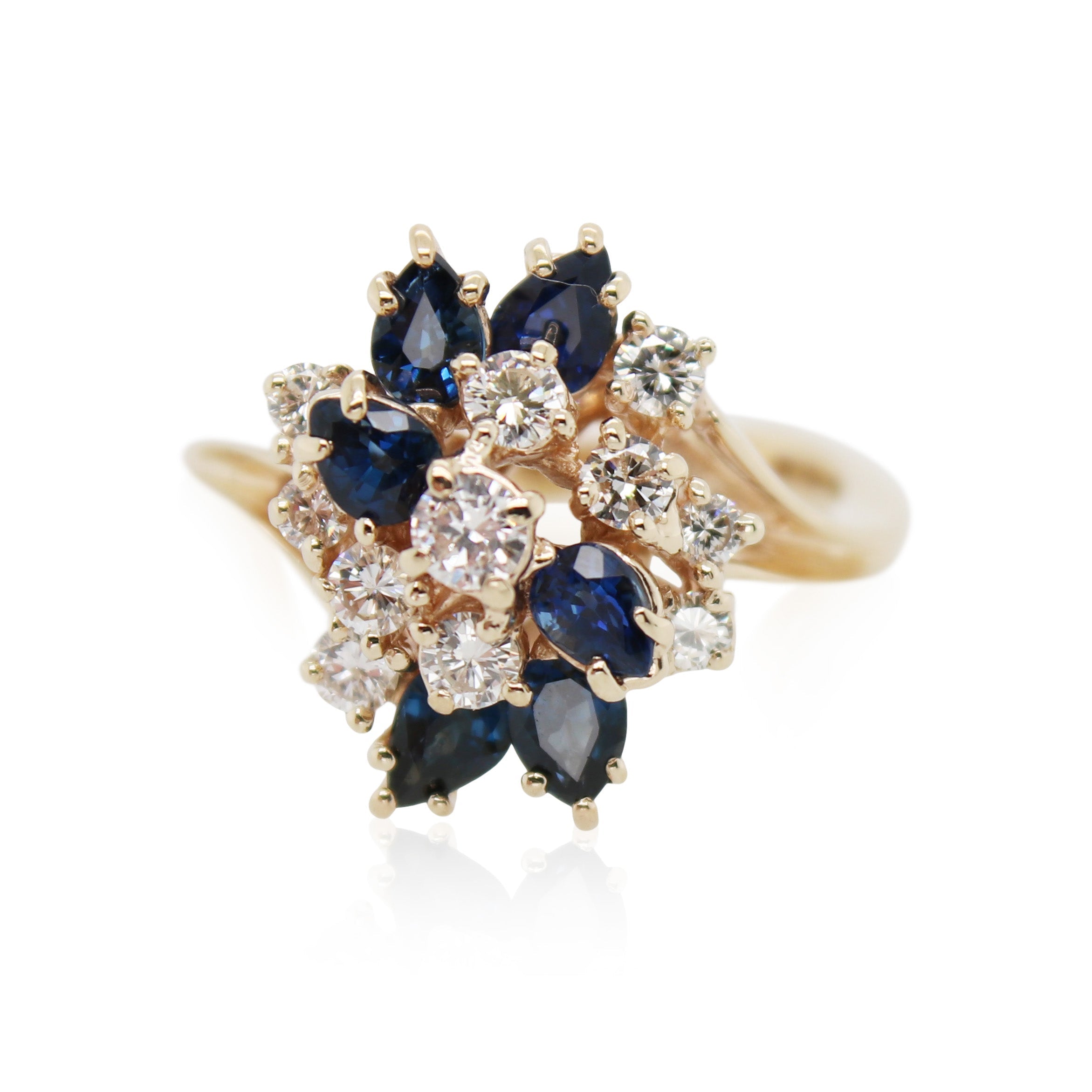 Yellow Gold Sapphire and Diamond Cluster Ring