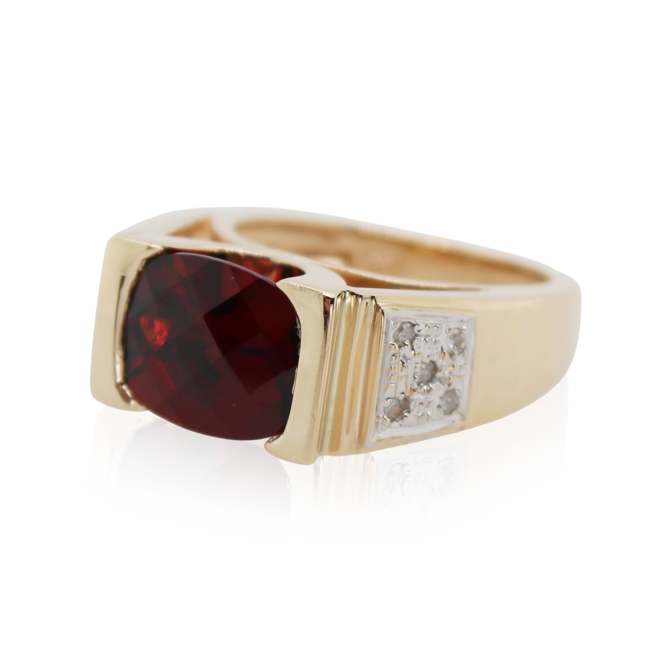 Cushion Cut Half Bezel Set Garnet and Diamond Ring