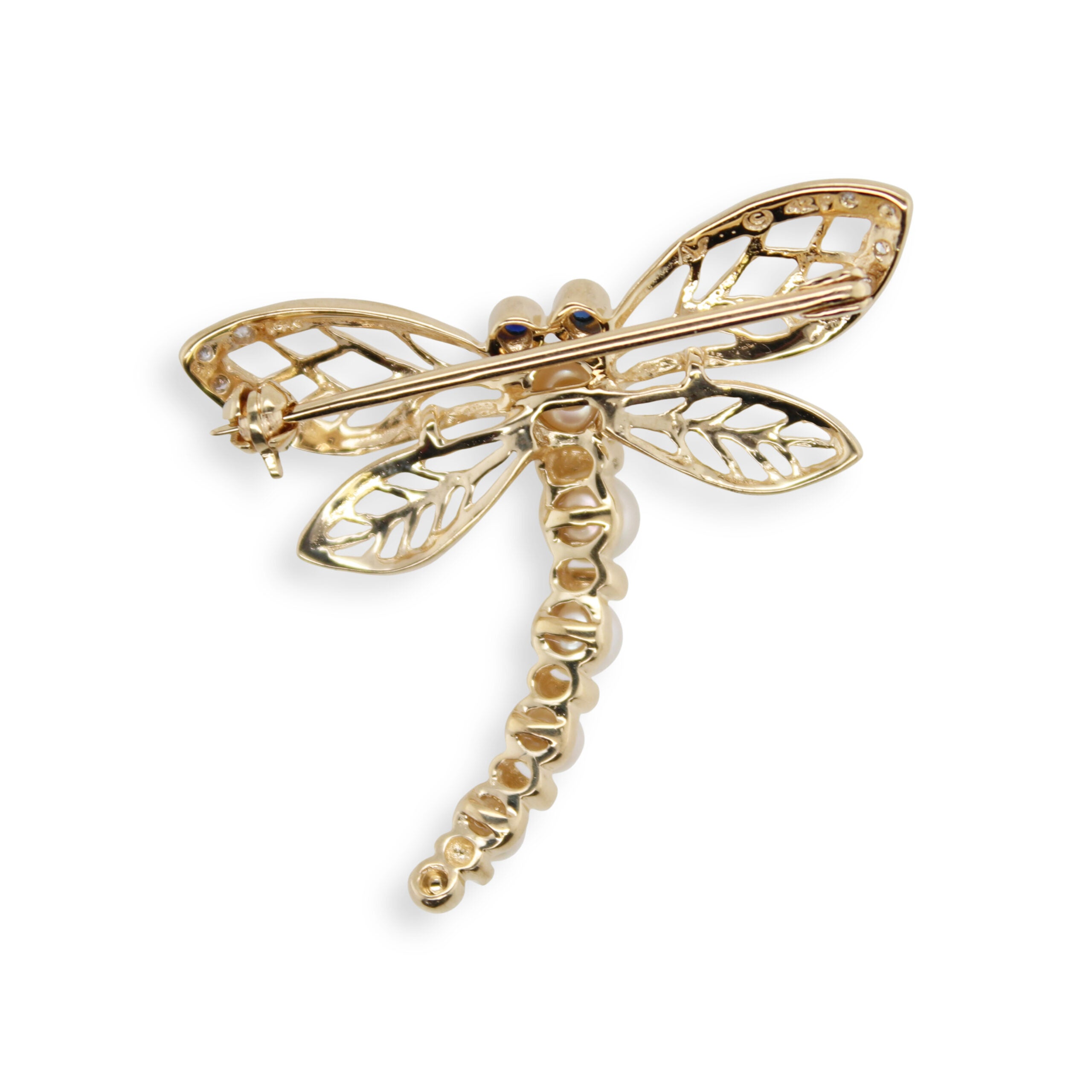 Pearl, Diamond, and Sapphire Dragonfly Brooch
