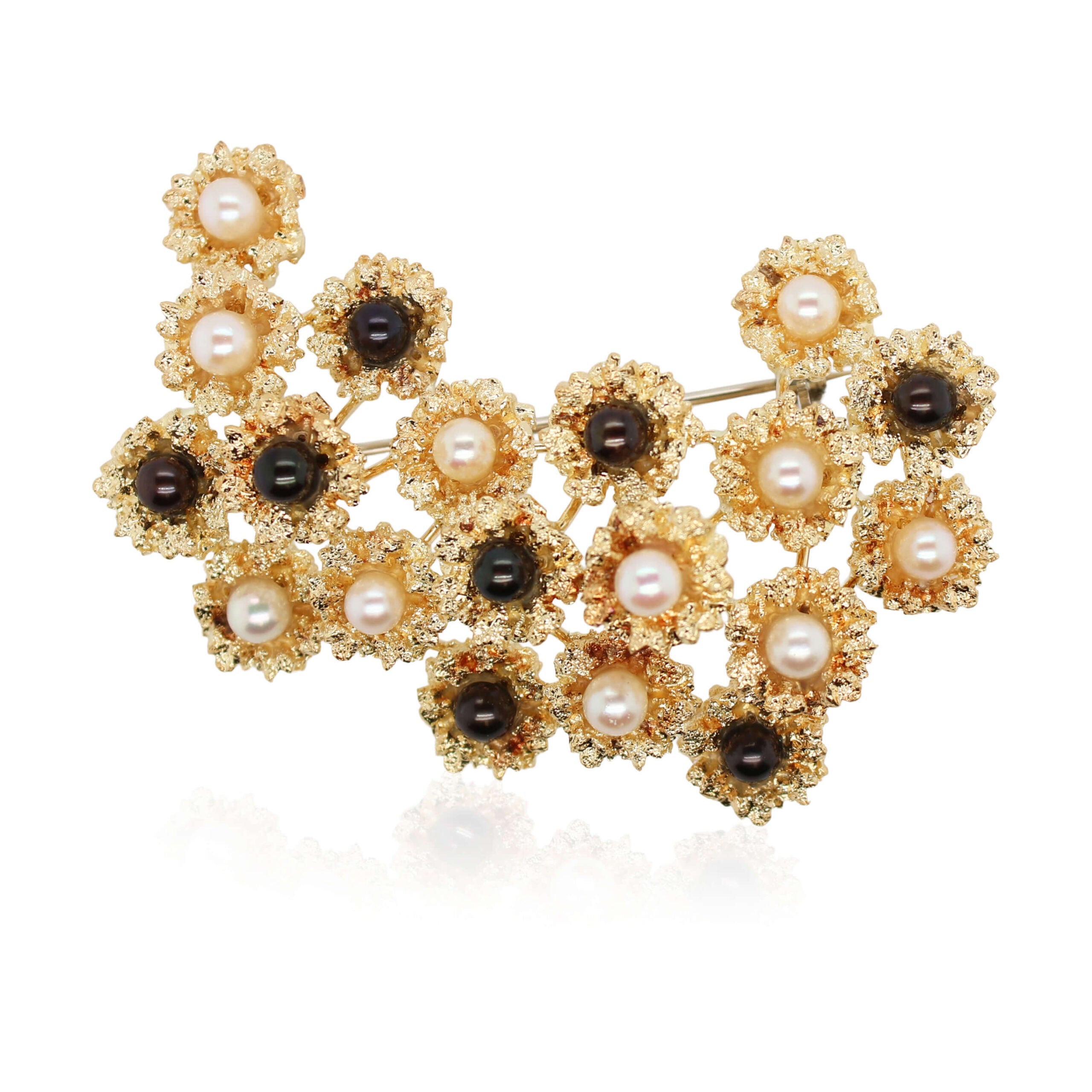 Black and White Pearl Floral Cluster Brooch