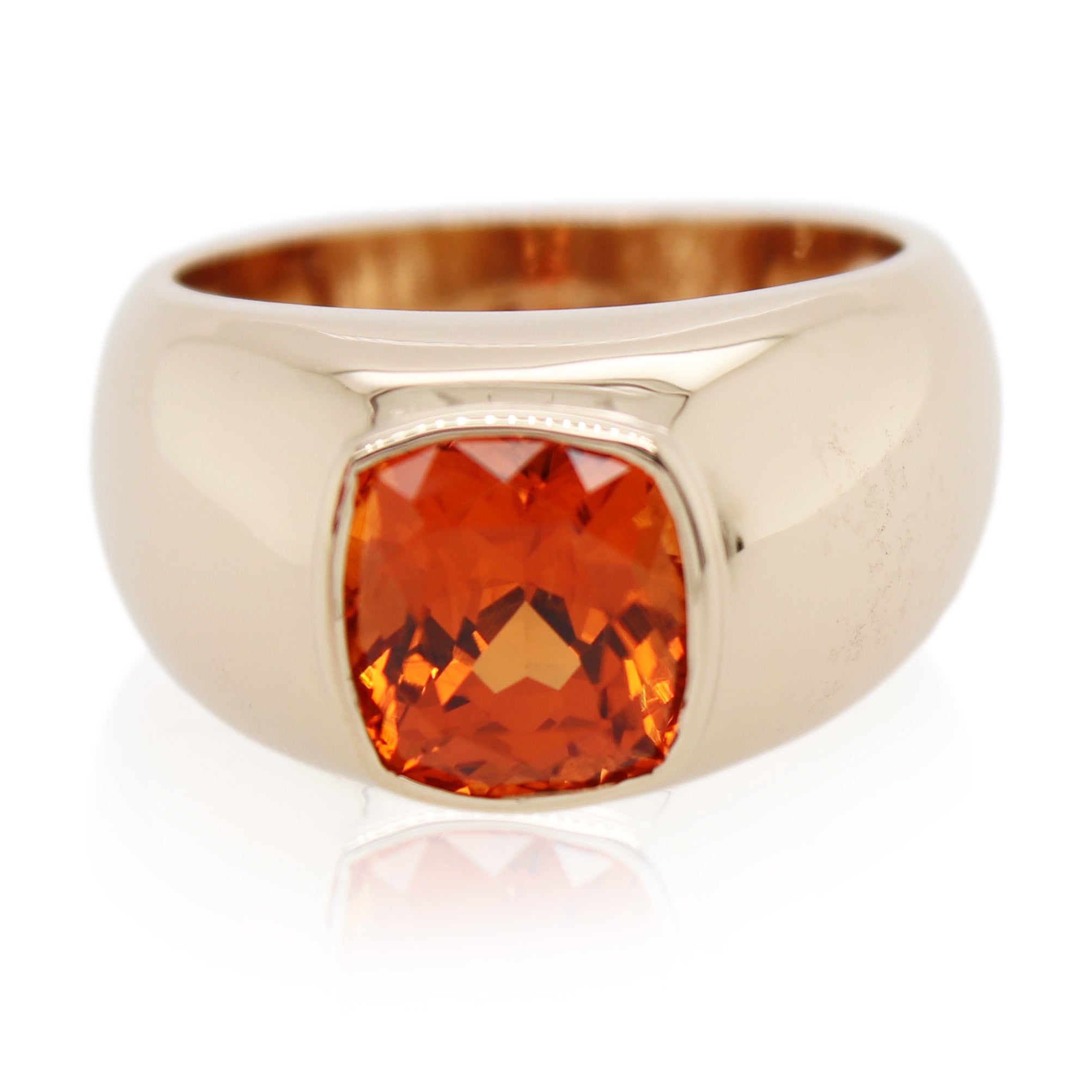 Cushion Cut Spessartite Garnet Bezel Set Ring