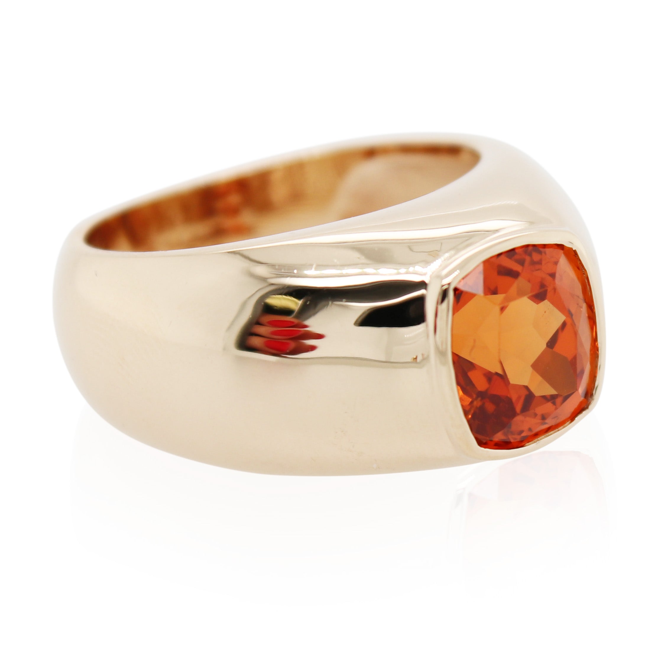 Cushion Cut Spessartite Garnet Bezel Set Ring
