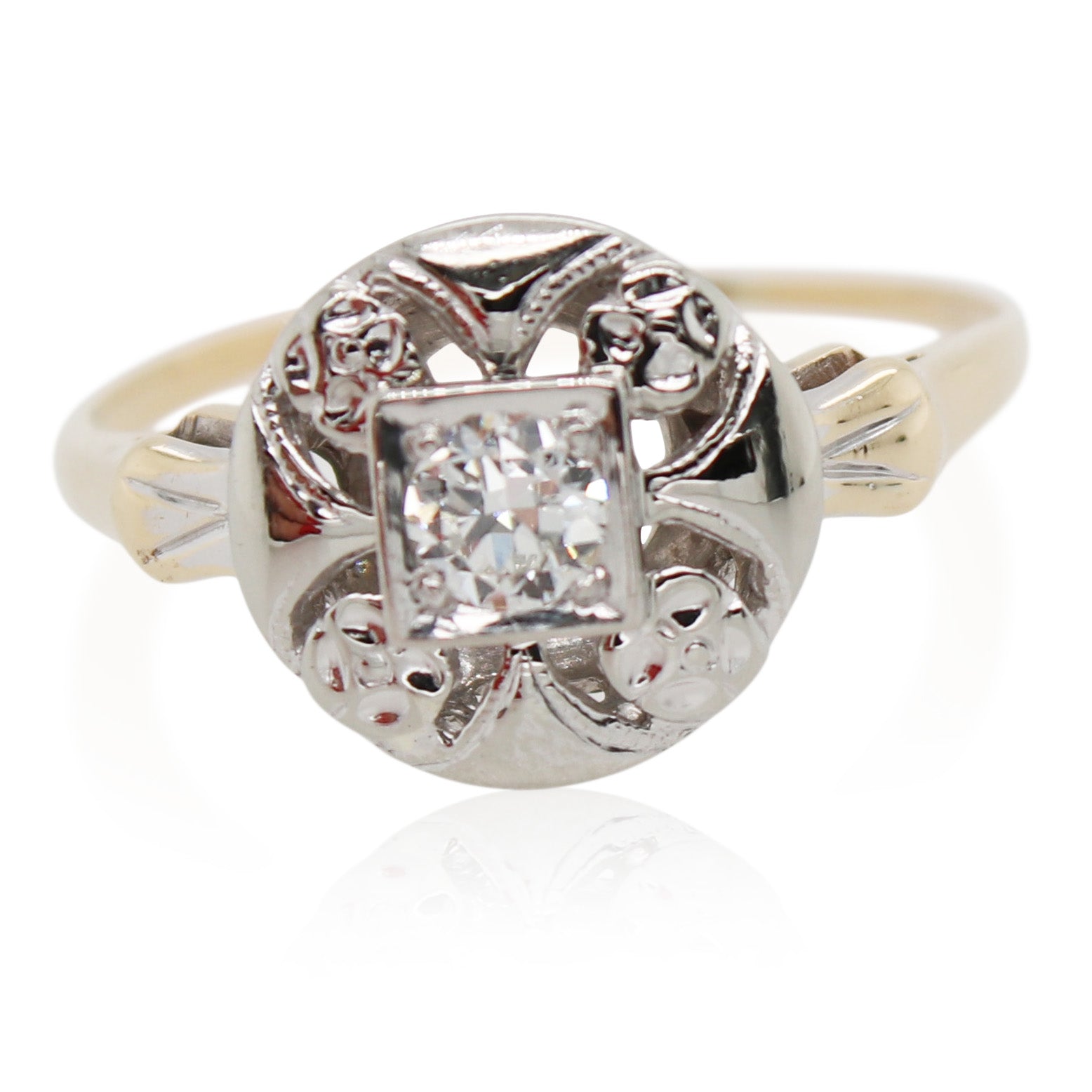 White and Yellow Gold Diamond Filigree Ring