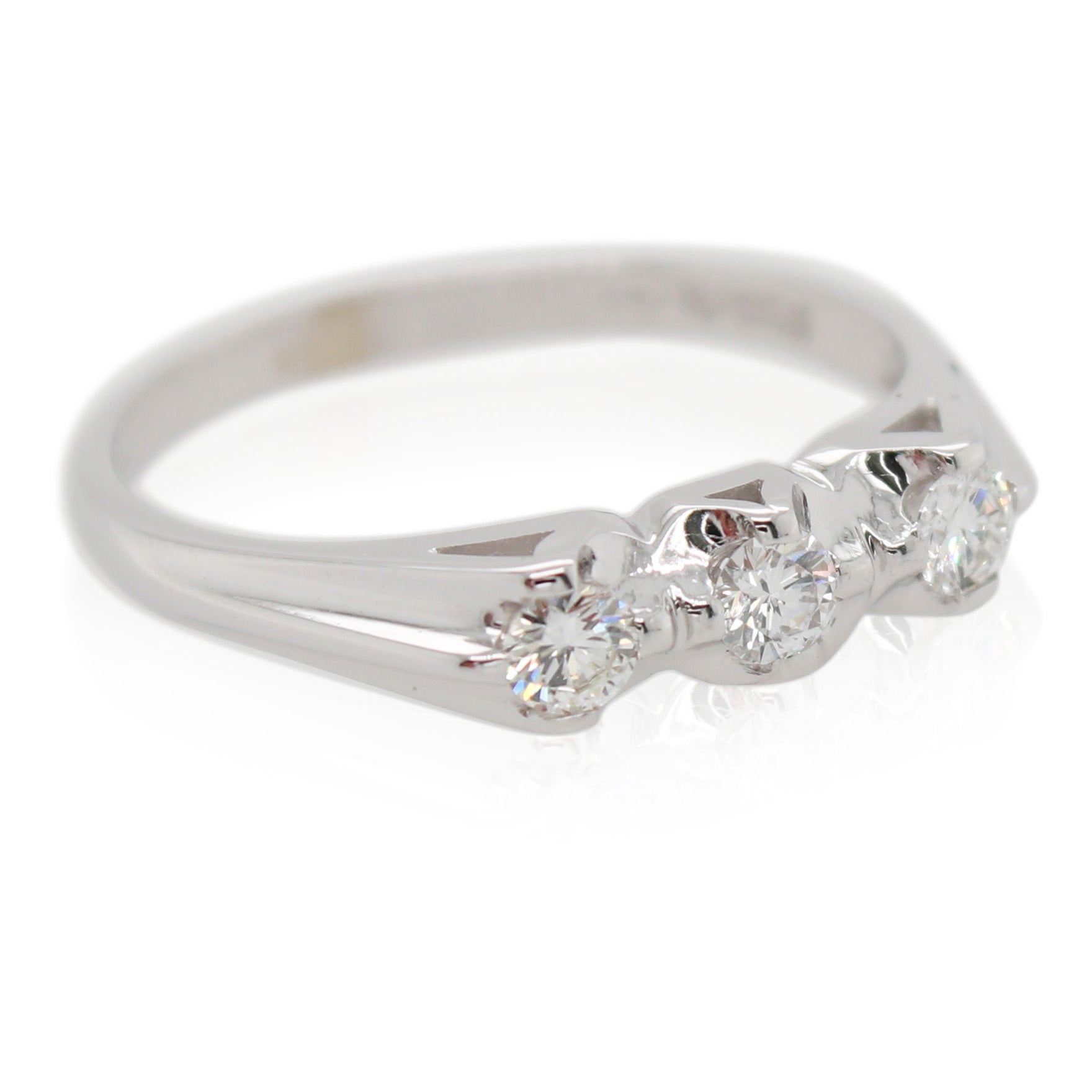 Estate White Gold Diamond 3 Stone Ring