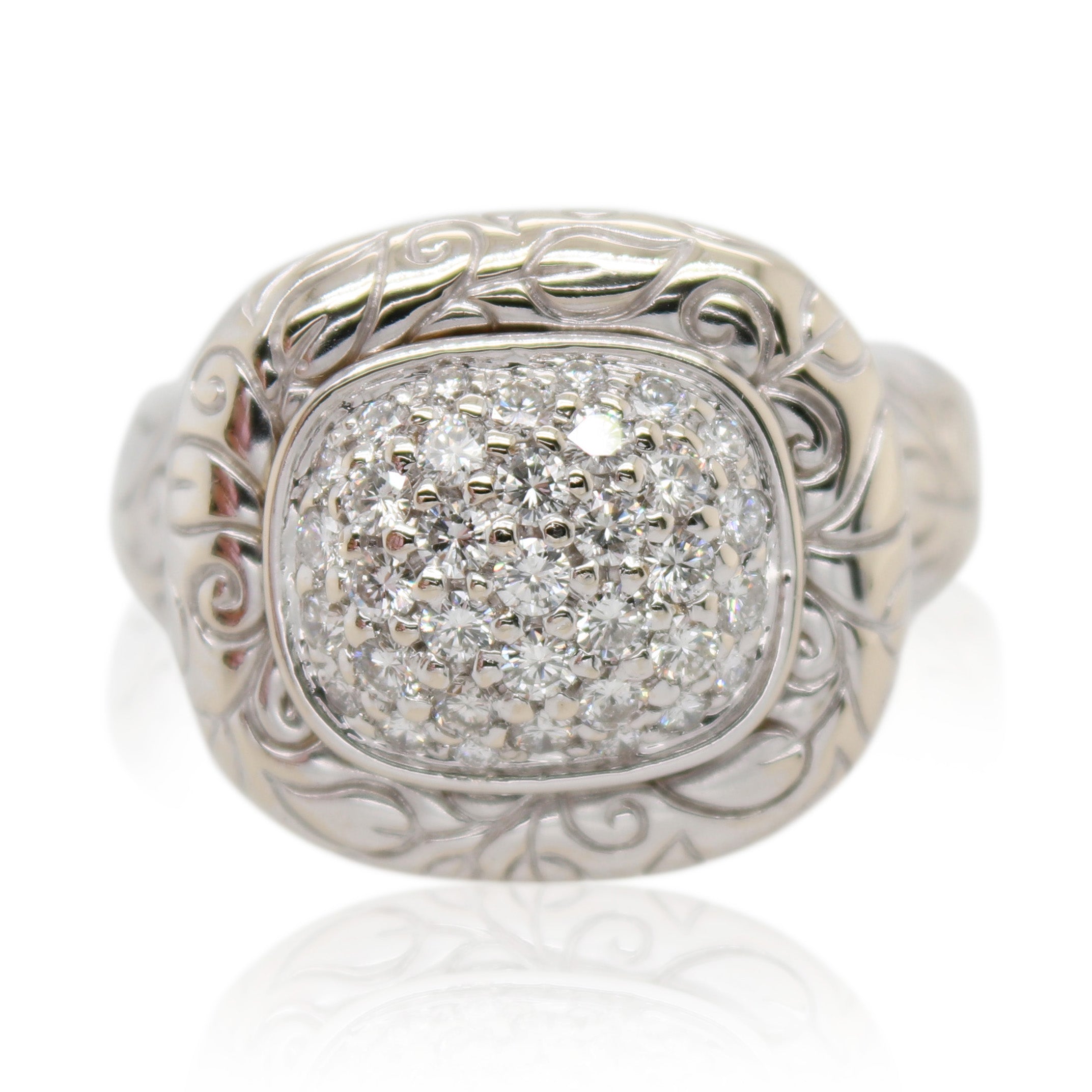 Engraved Leaf Diamond Cluster Ring