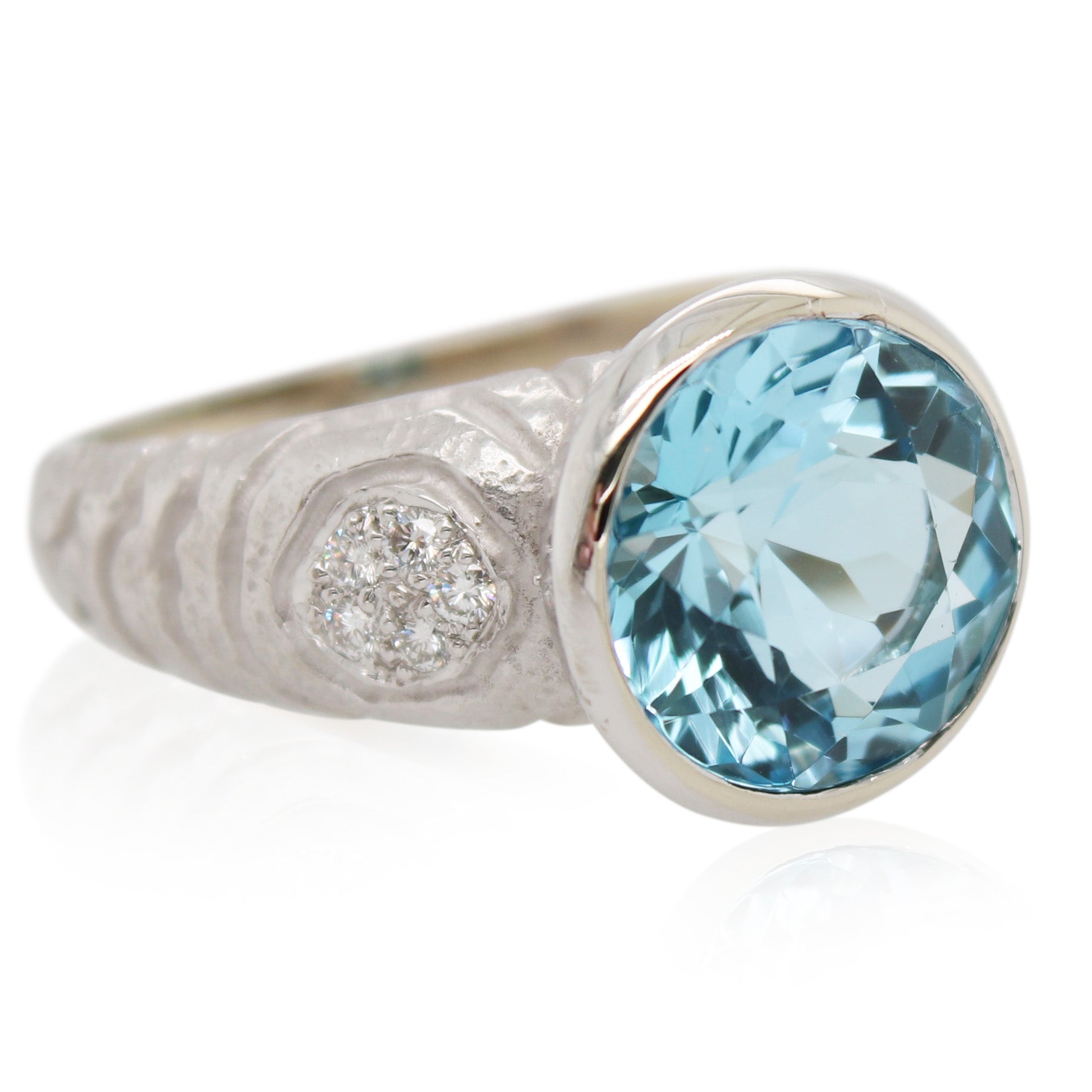 Bezel Set Round Blue Topaz and Diamond Accented Ring