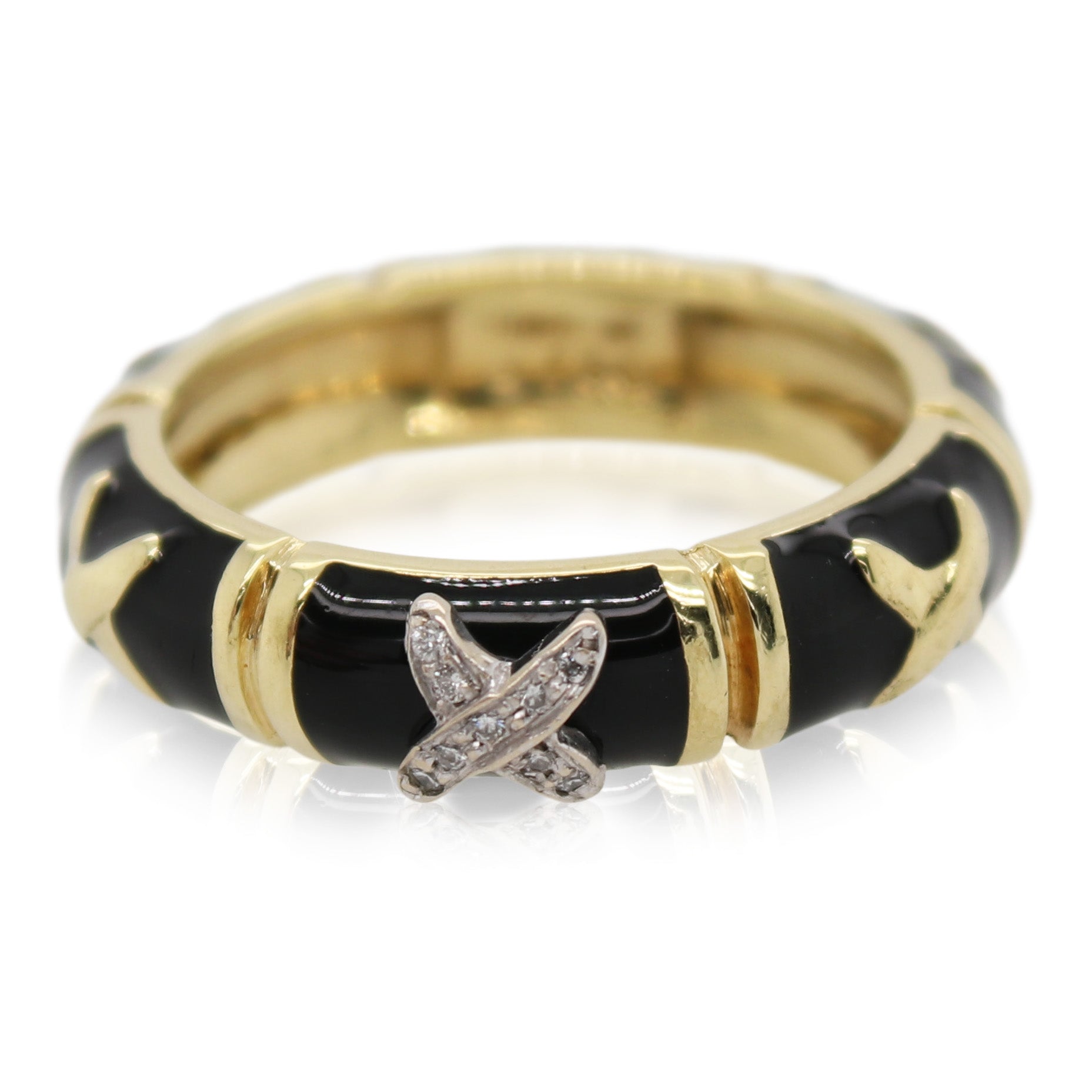 Black Enamel and Diamond "X" Ring