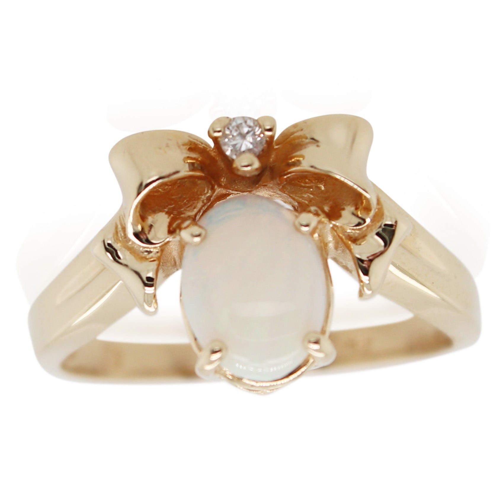 Oval Opal and Diamond Bow Ring