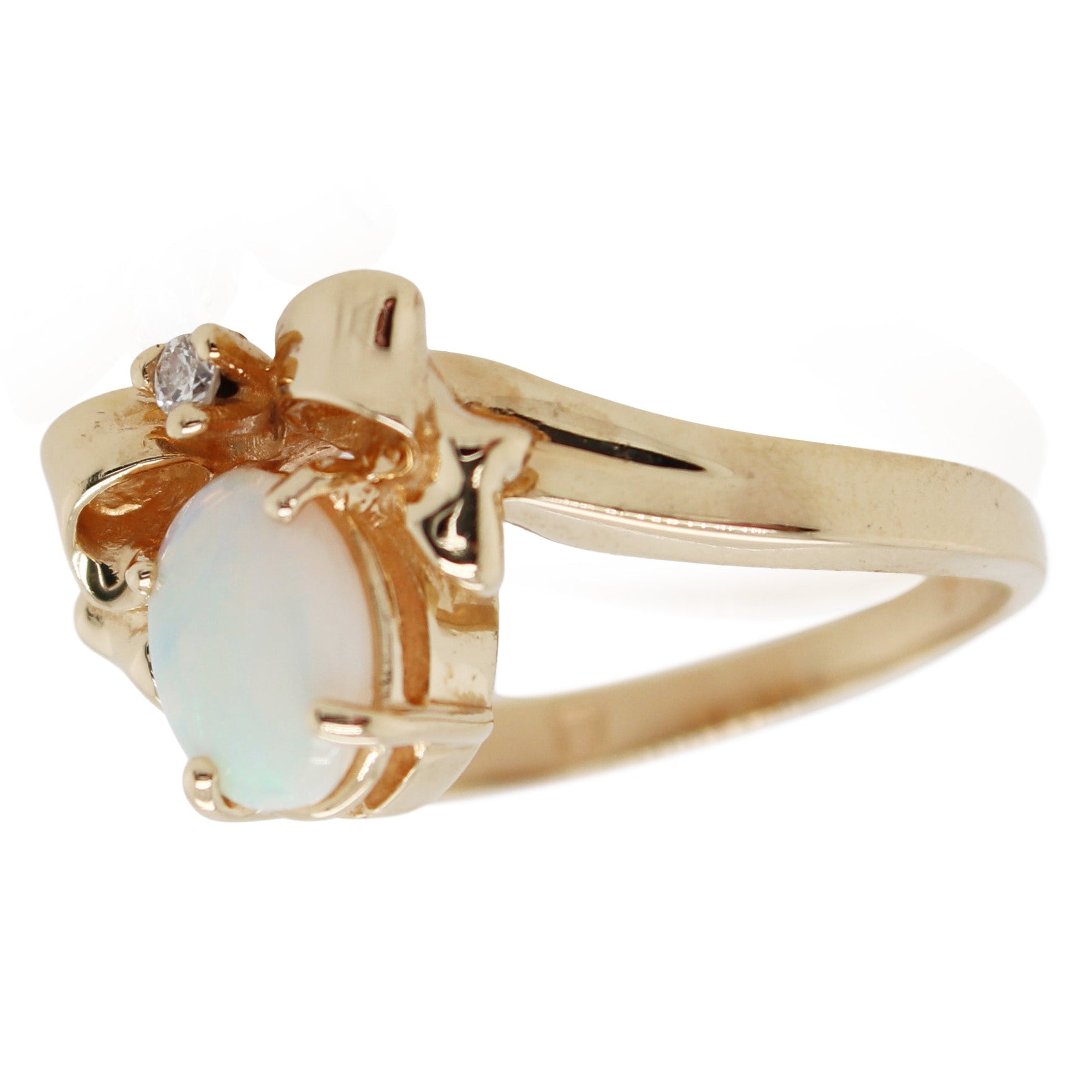Oval Opal and Diamond Bow Ring