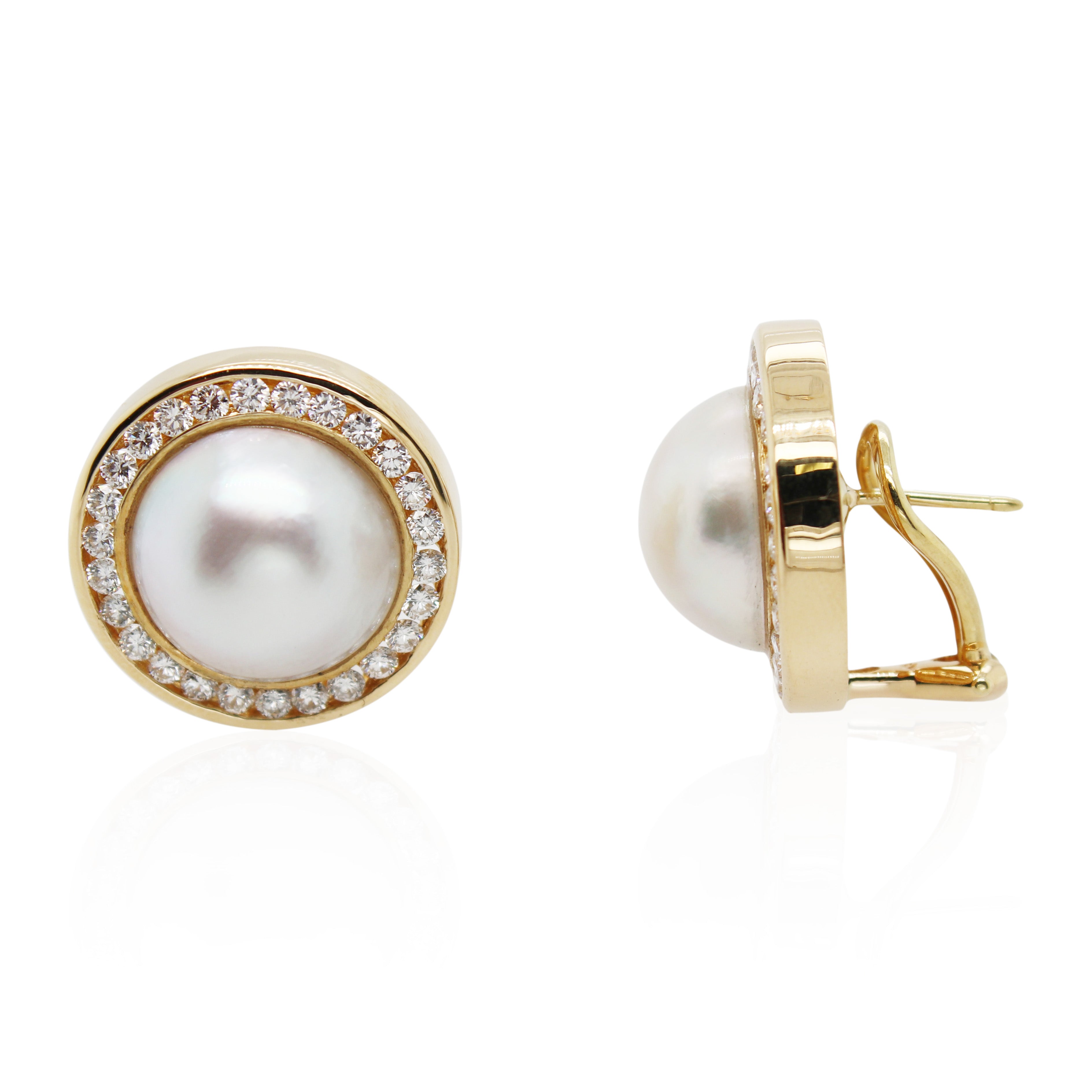 Mabe Pearl and Halo Diamond Earrings