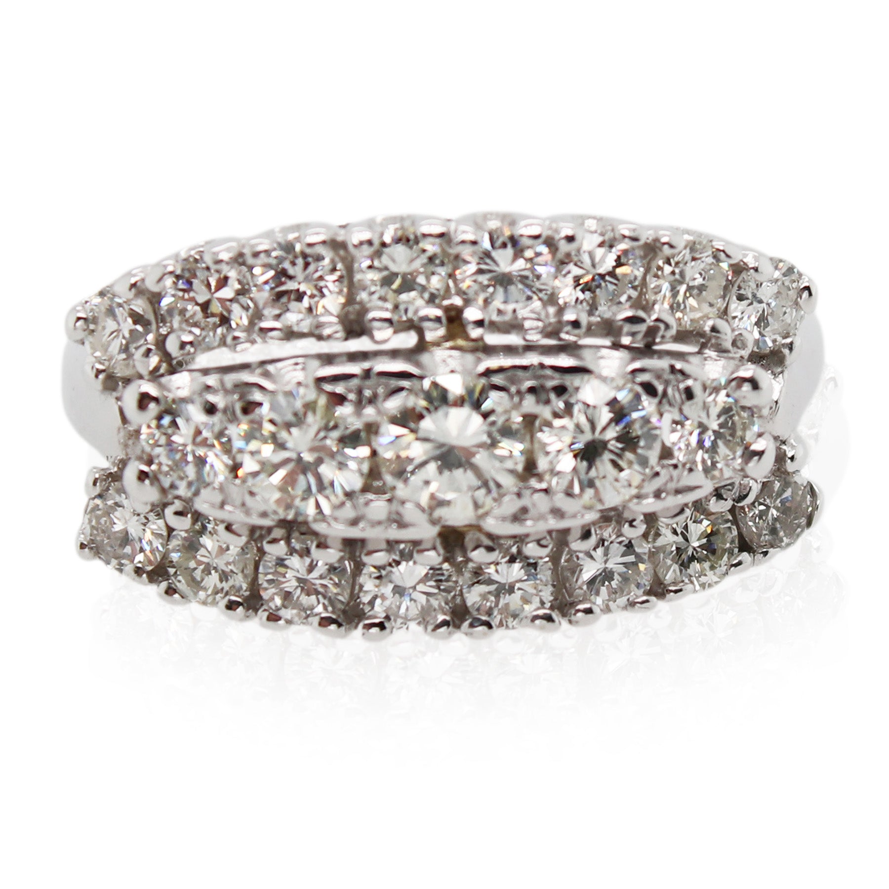 White Gold Tri Row Diamond Ring