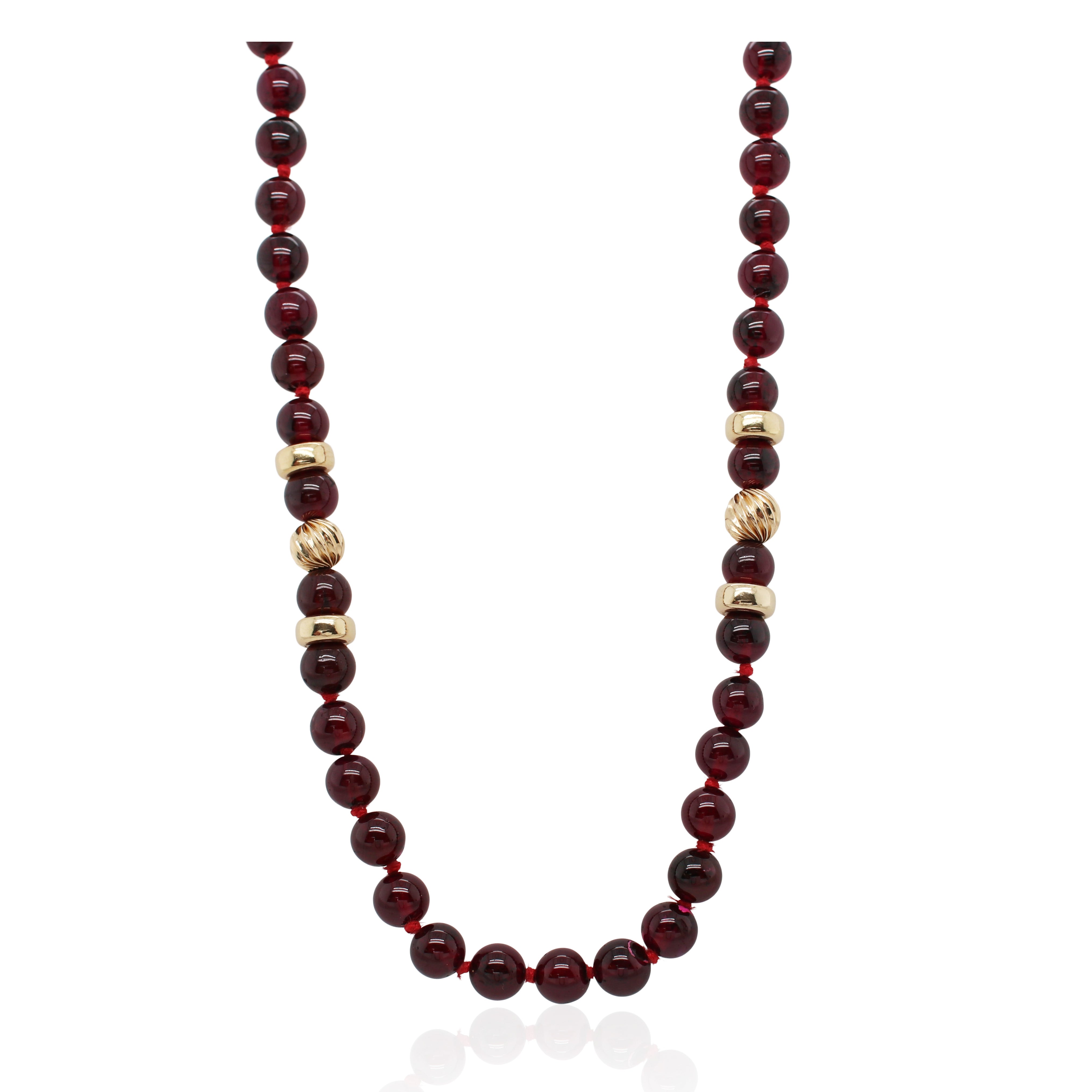 Yellow Gold Beaded Garnet Necklace