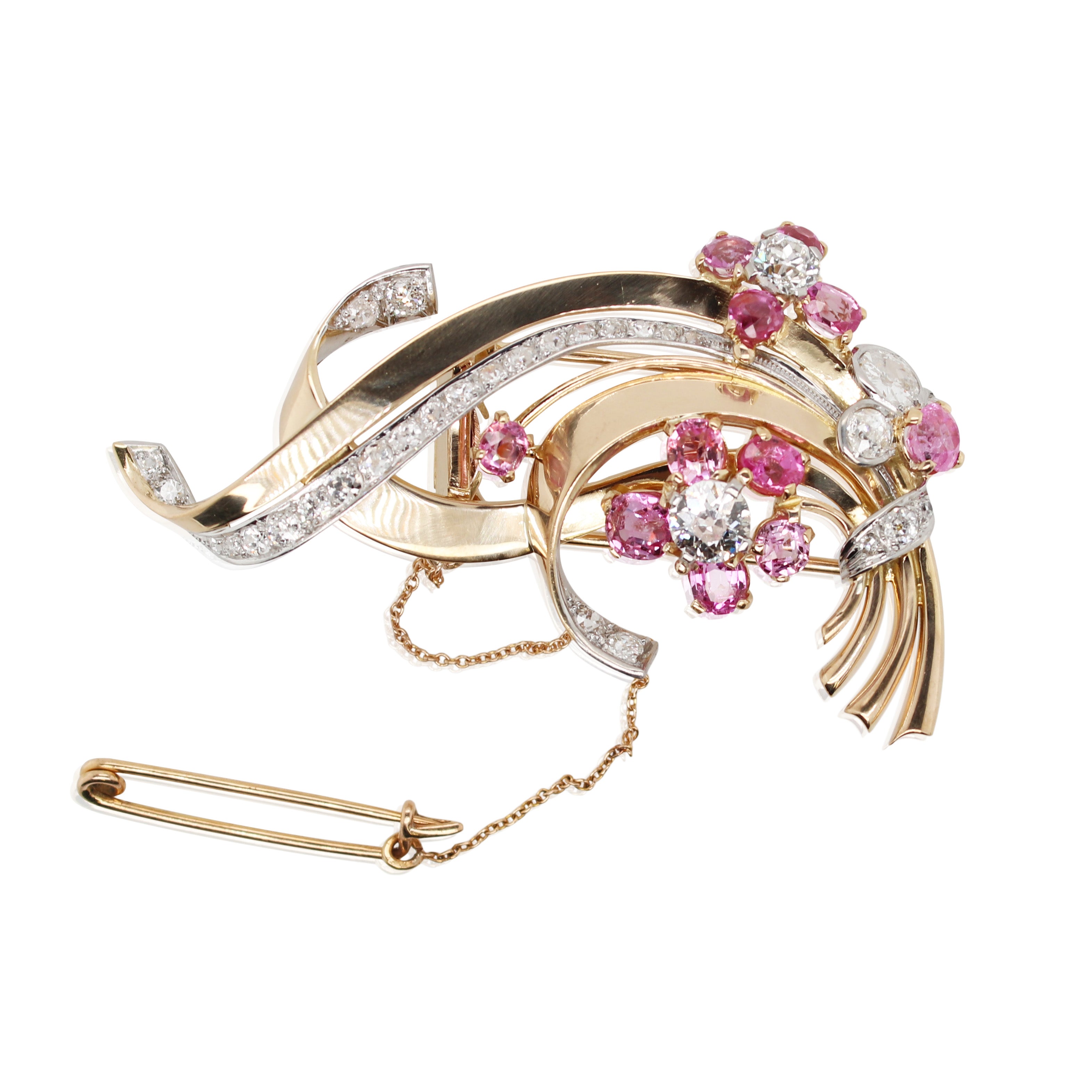 Pink Sapphire and Diamond Brooch