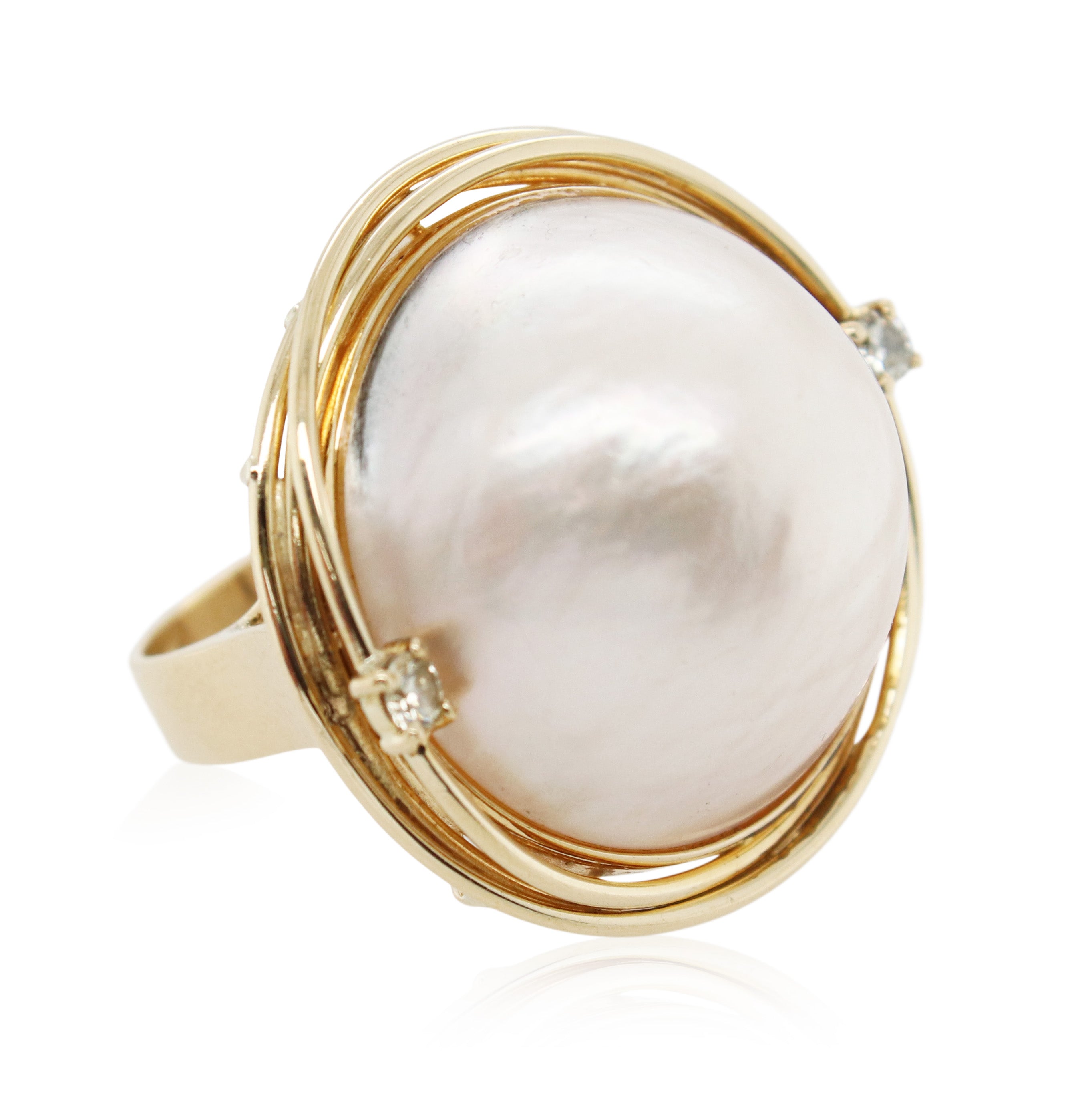 Large Mabe Pearl and Diamond Ring