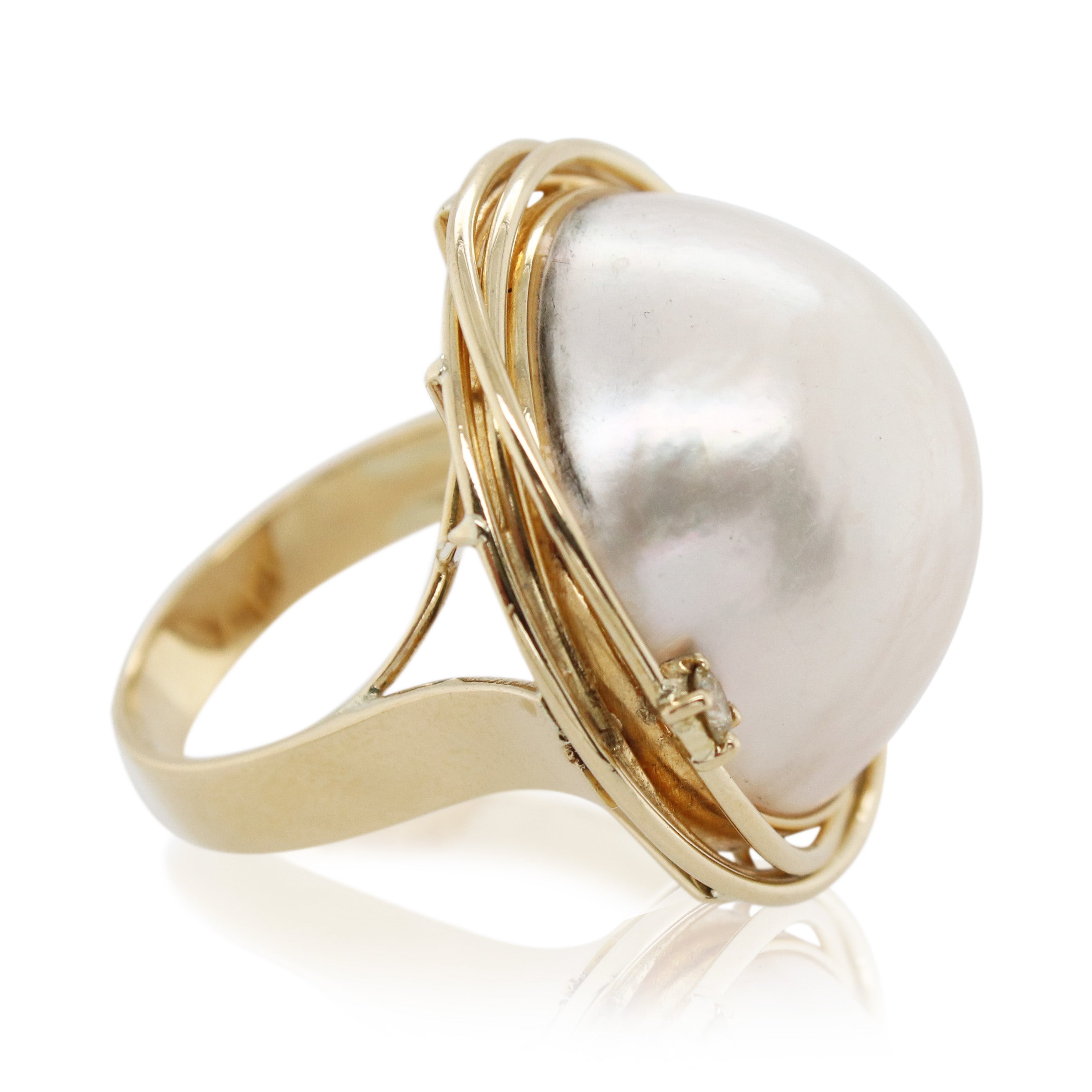 Large Mabe Pearl and Diamond Ring