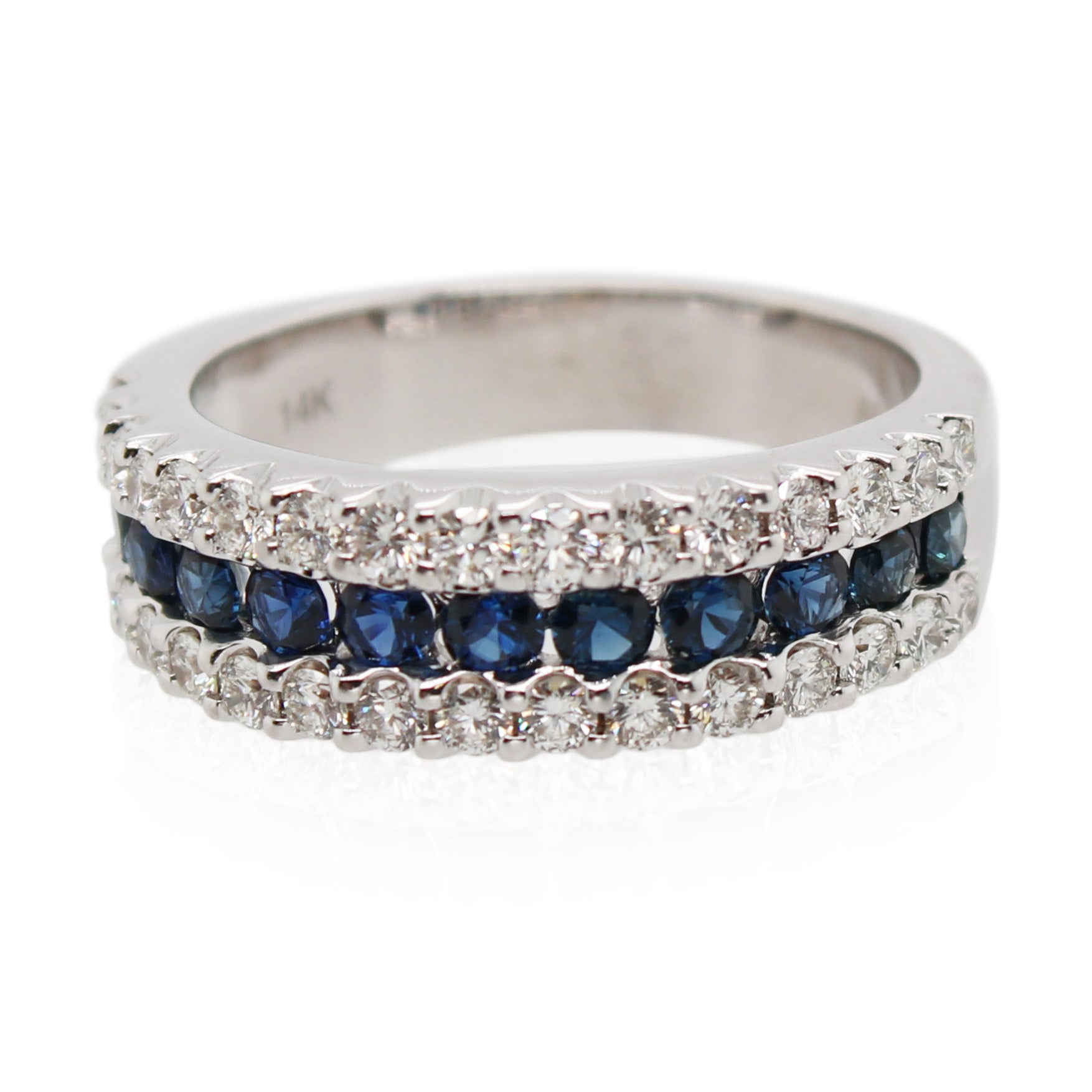 Sapphire and Diamond Tri Row Ring