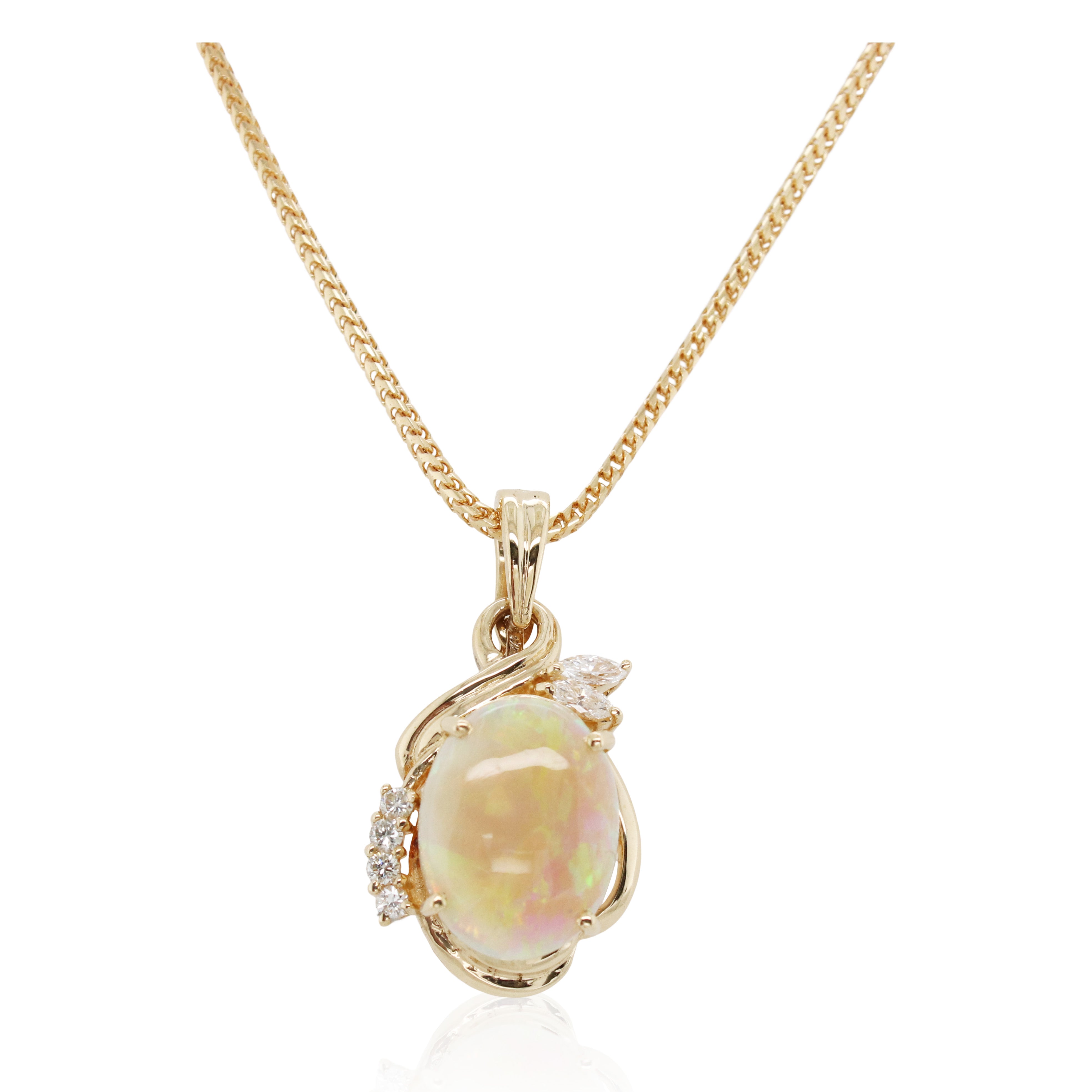 Yellow Gold Opal and Diamond Accented Pendant