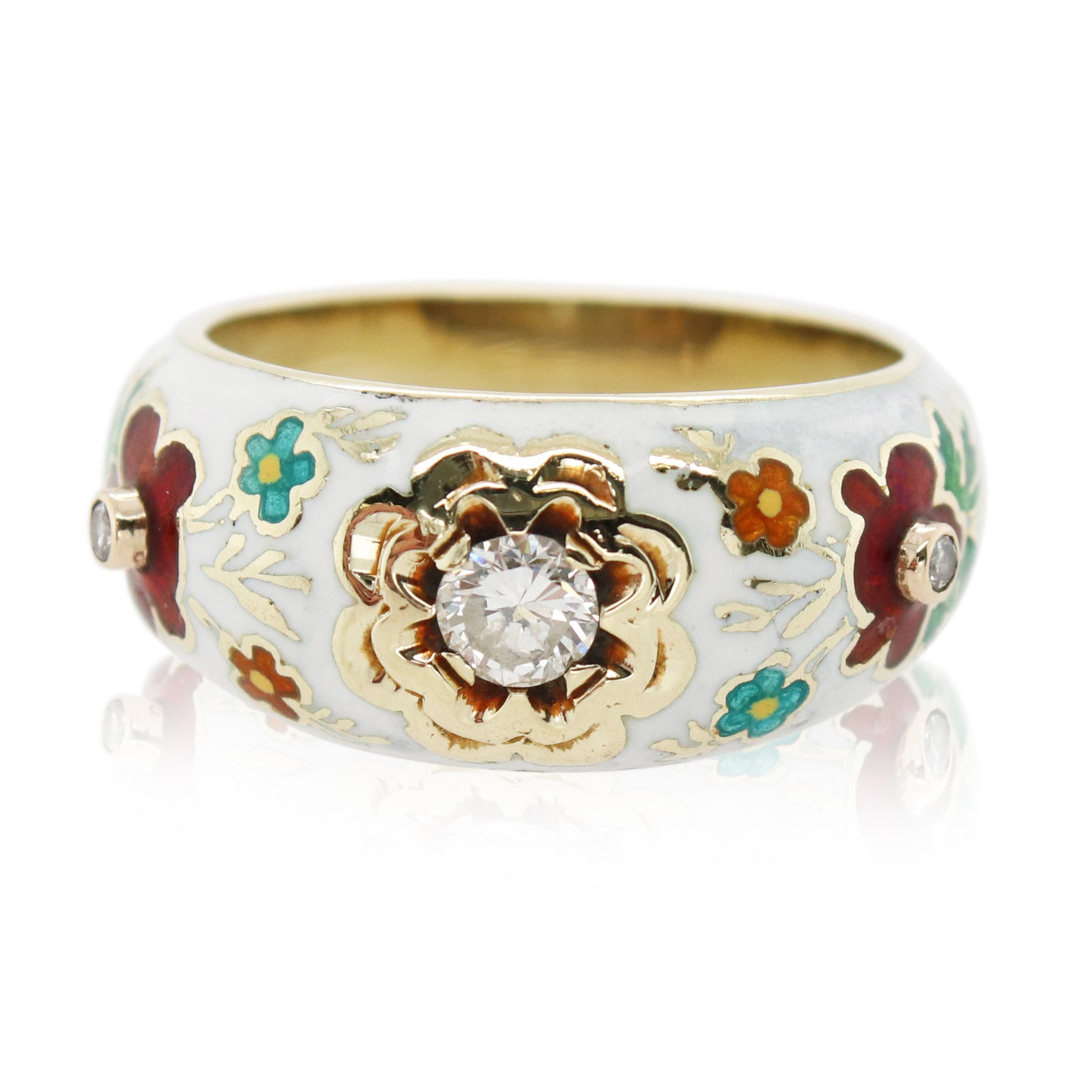 Enamel and Diamond Flower Ring