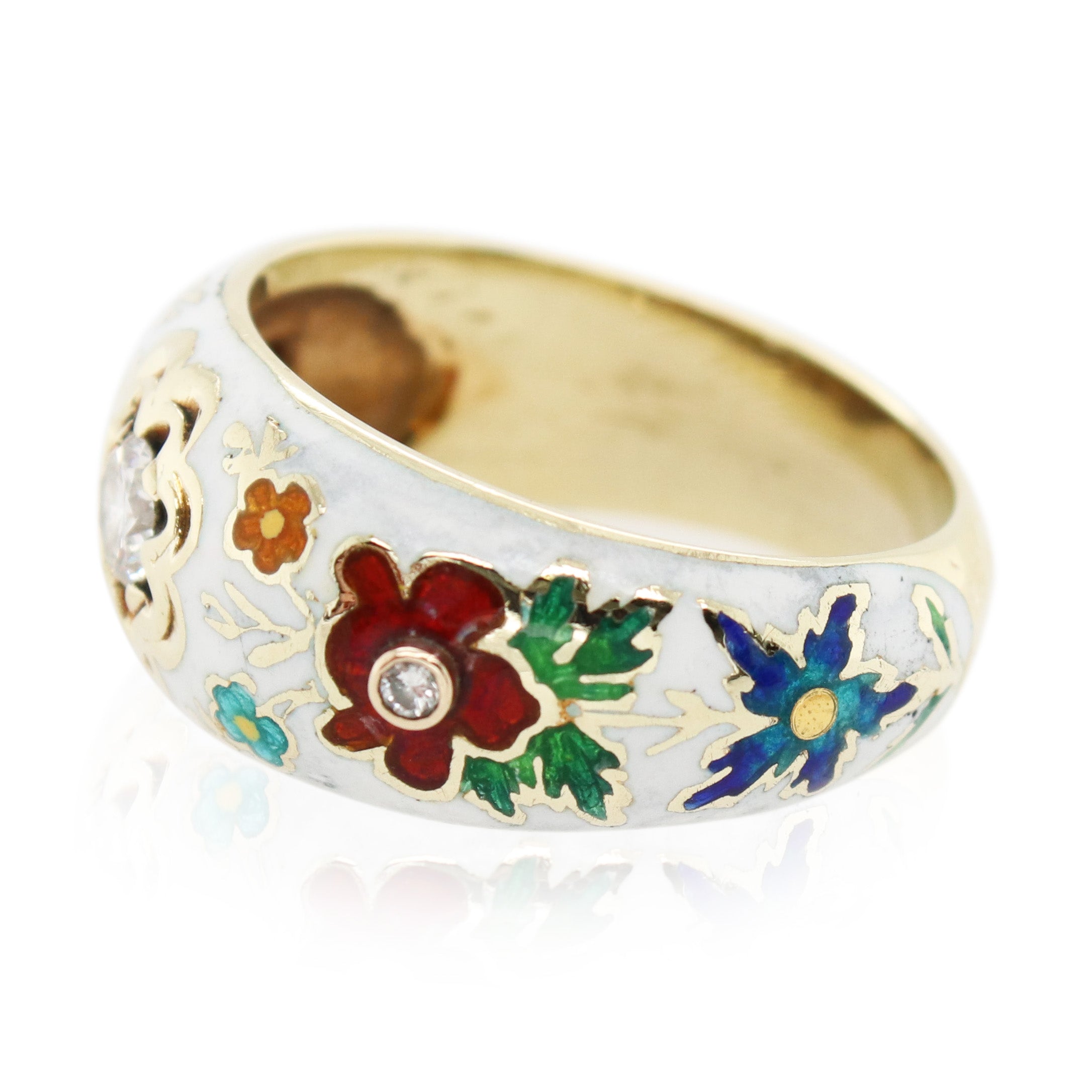 Enamel and Diamond Flower Ring
