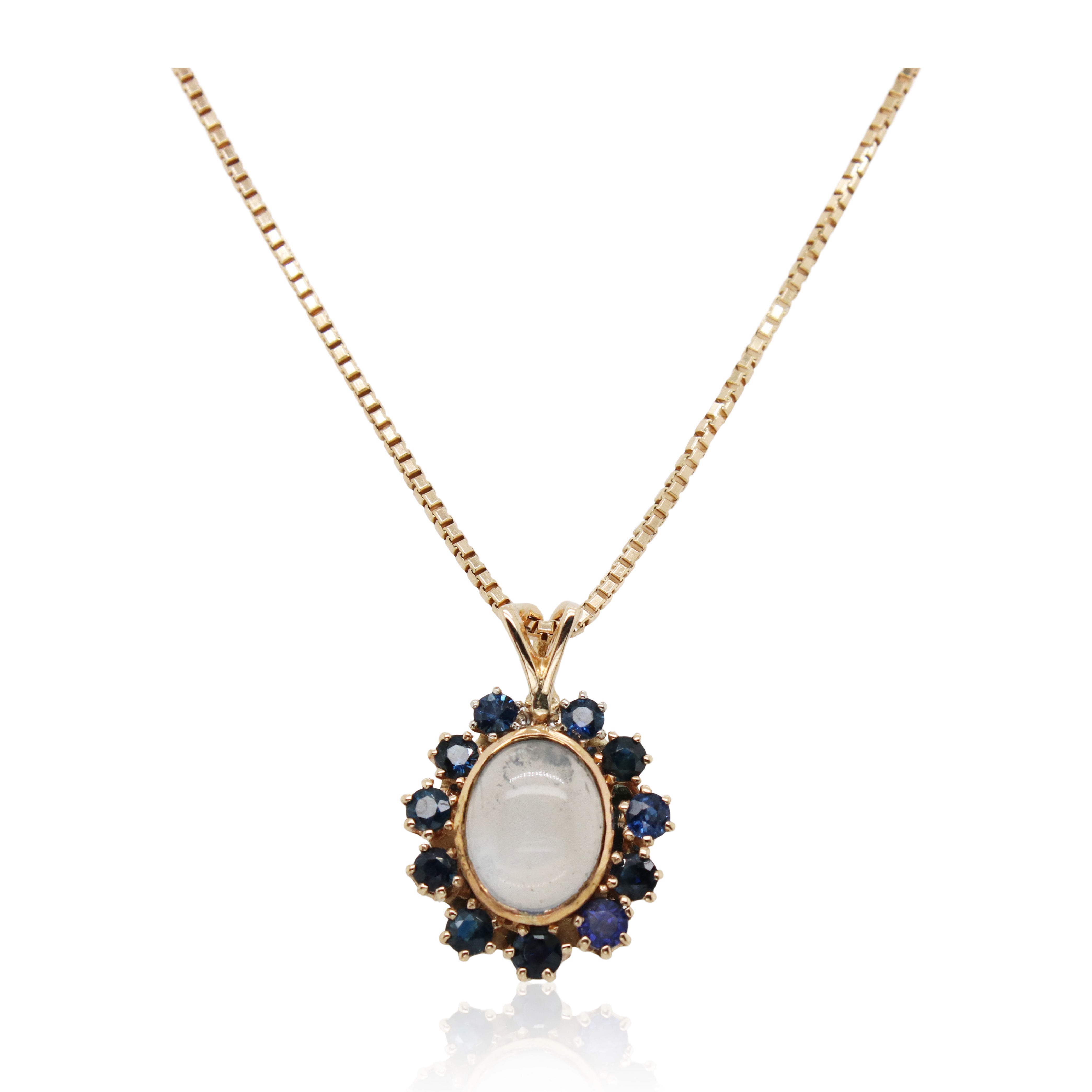 Cabochon Moonstone and Sapphire Pendant