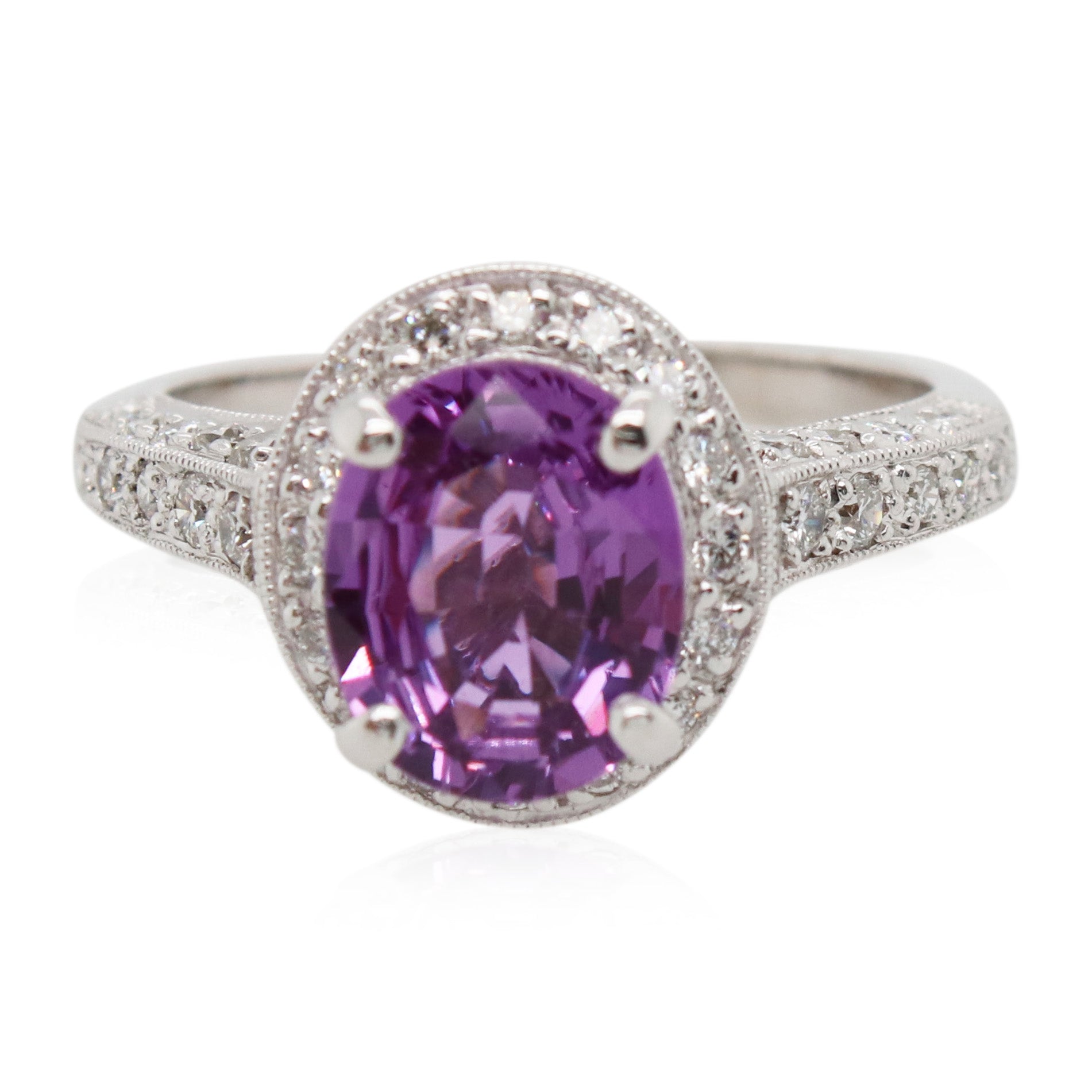 Oval Pink and Purple Sapphire and Diamond Ring