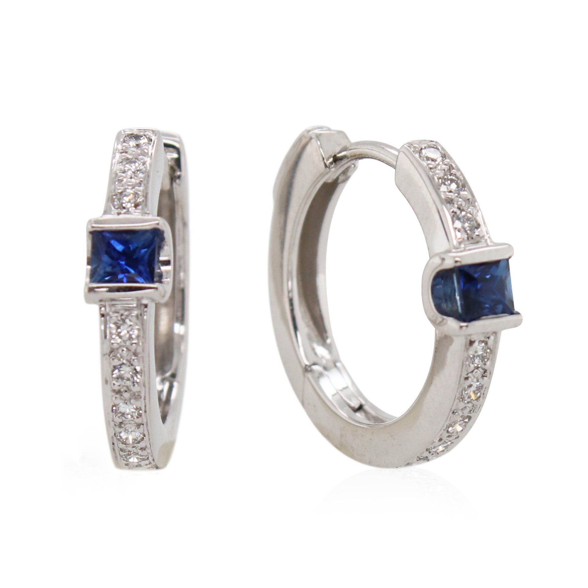 Estate Spark Creations Sapphire and Diamond Hoops
