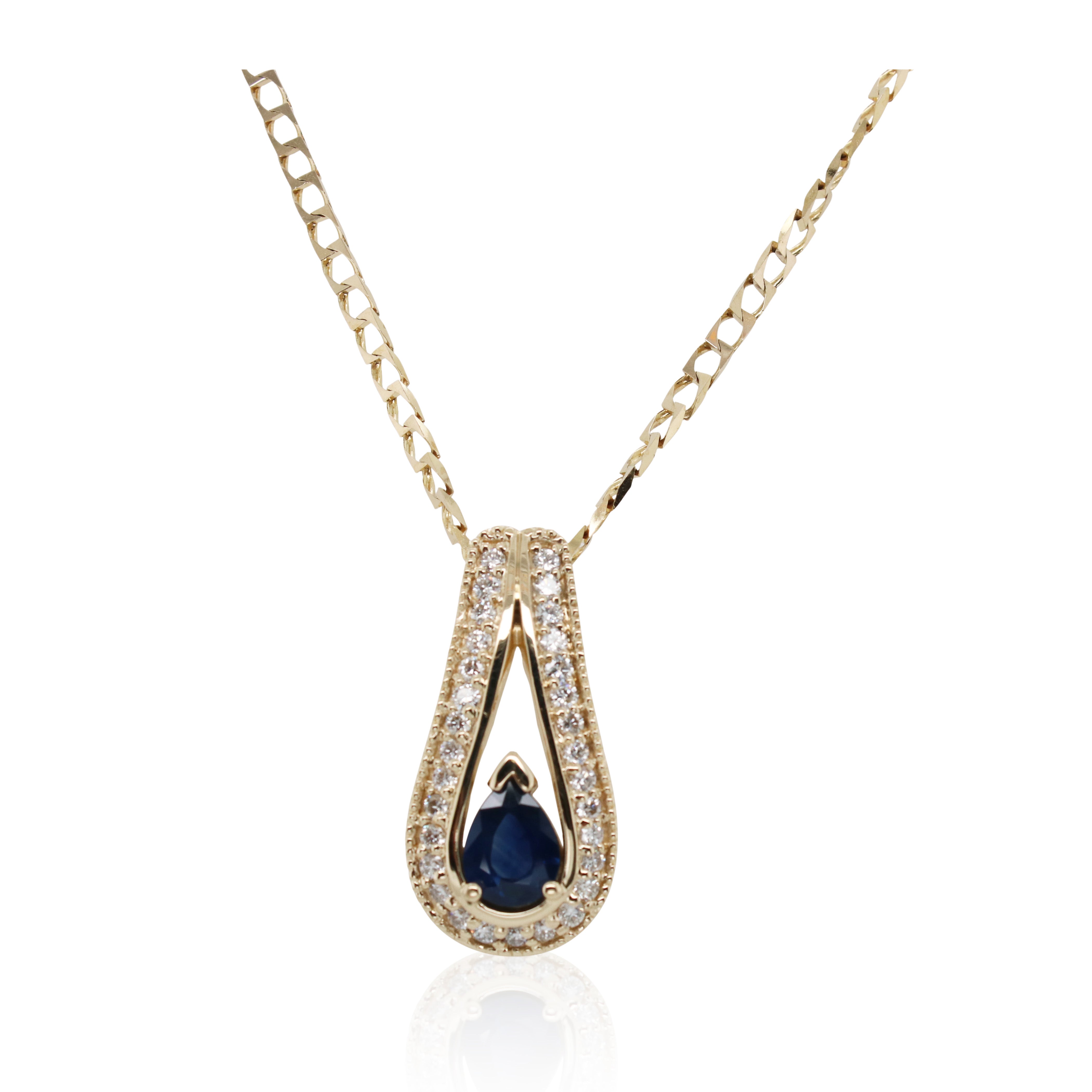 1.25ct Pear Shaped Sapphire and Diamond Pendant
