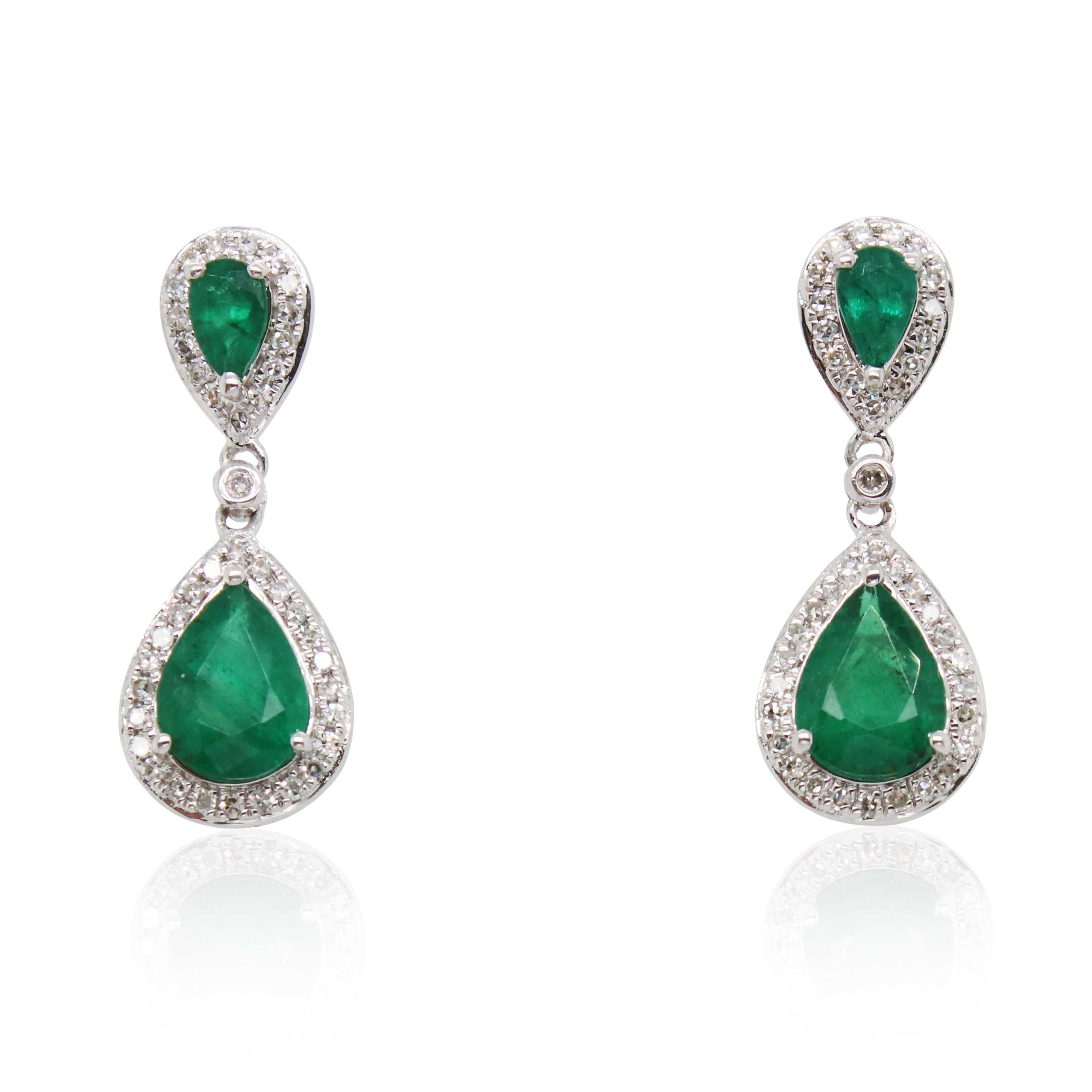 Double Emerald Halo Diamond Drop Earrings