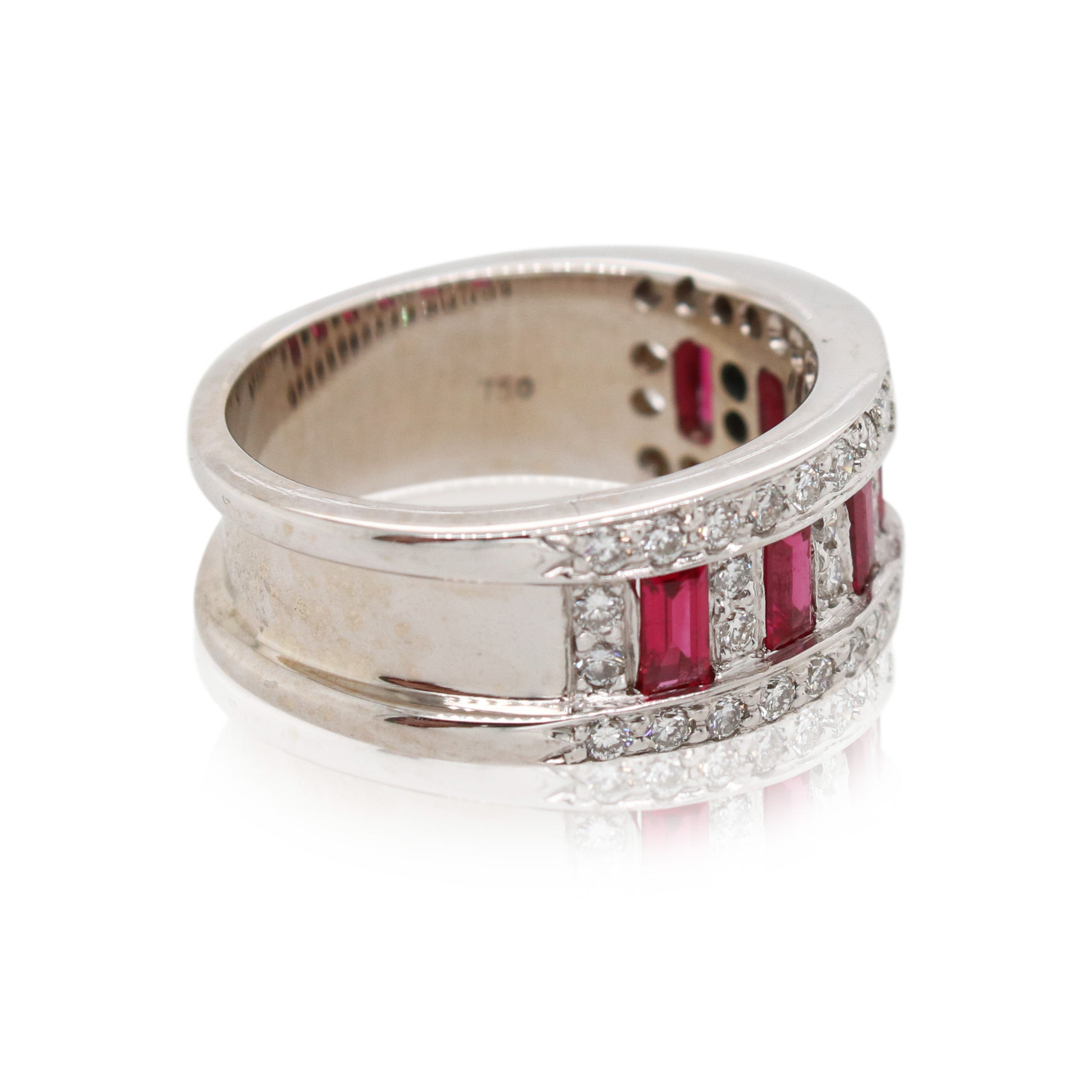 Emerald Cut Ruby and Diamond Ring