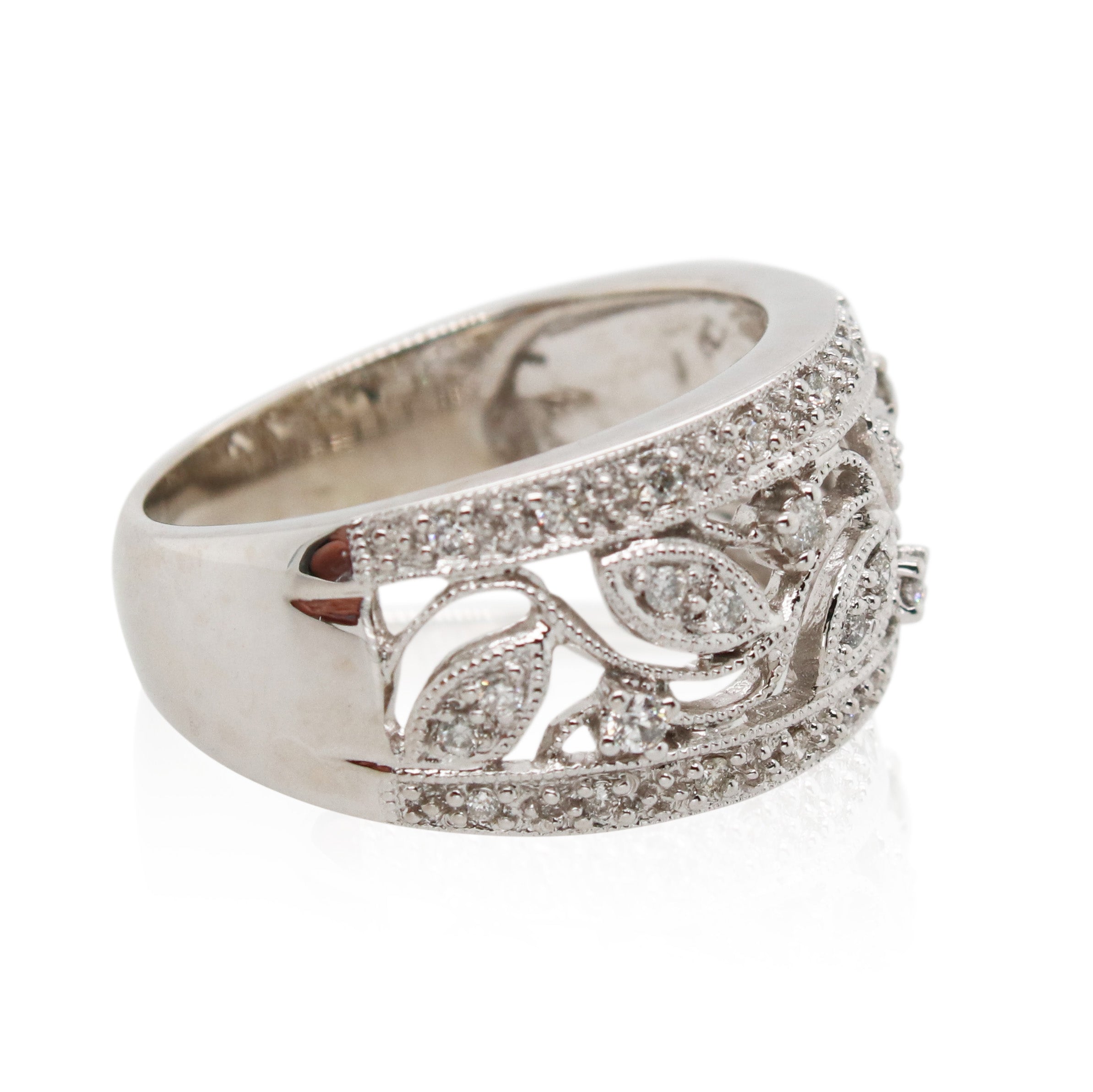 White Gold Diamond Milgrain Leaf Band