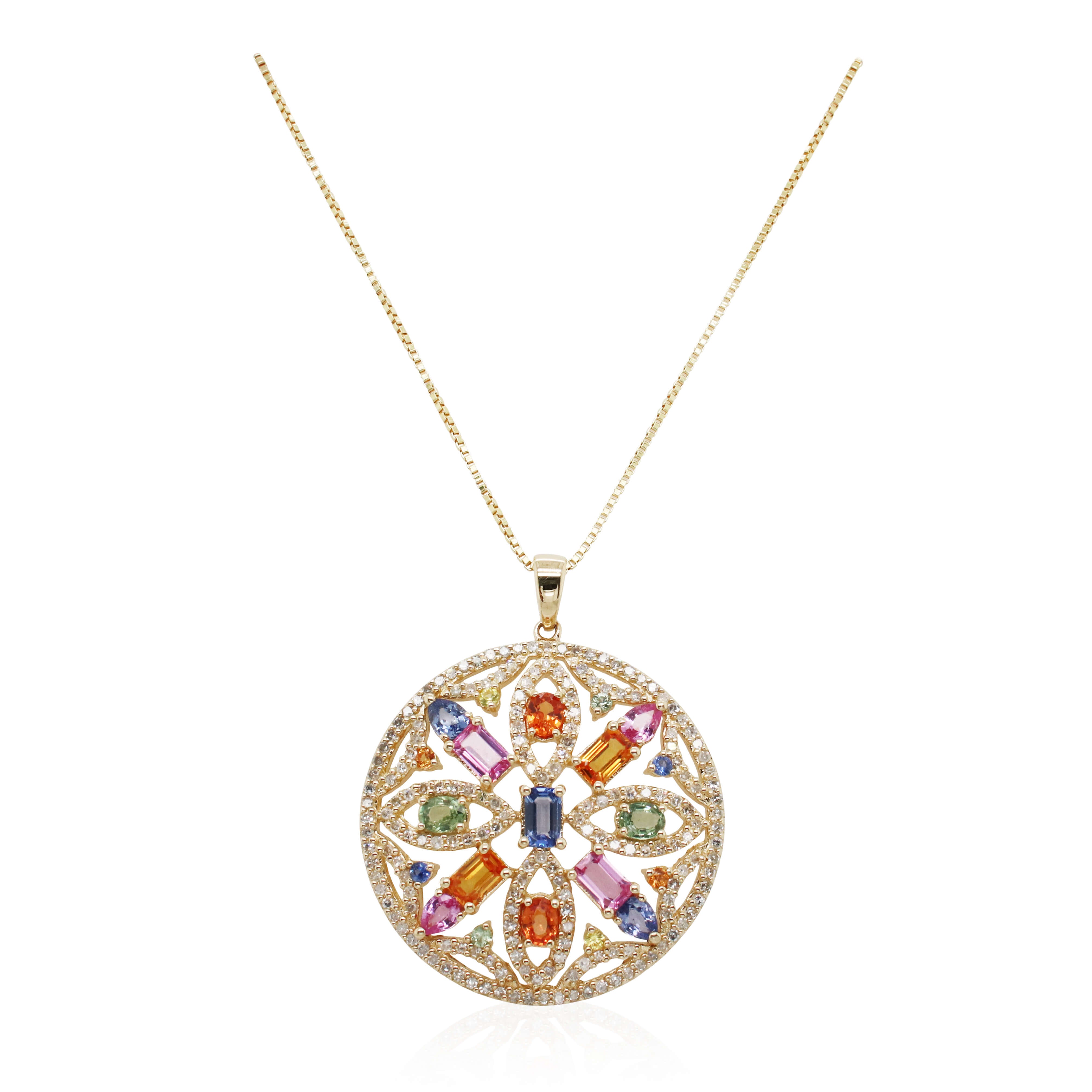 Multi-Colored Sapphire, Garnet, and Diamond Pendant