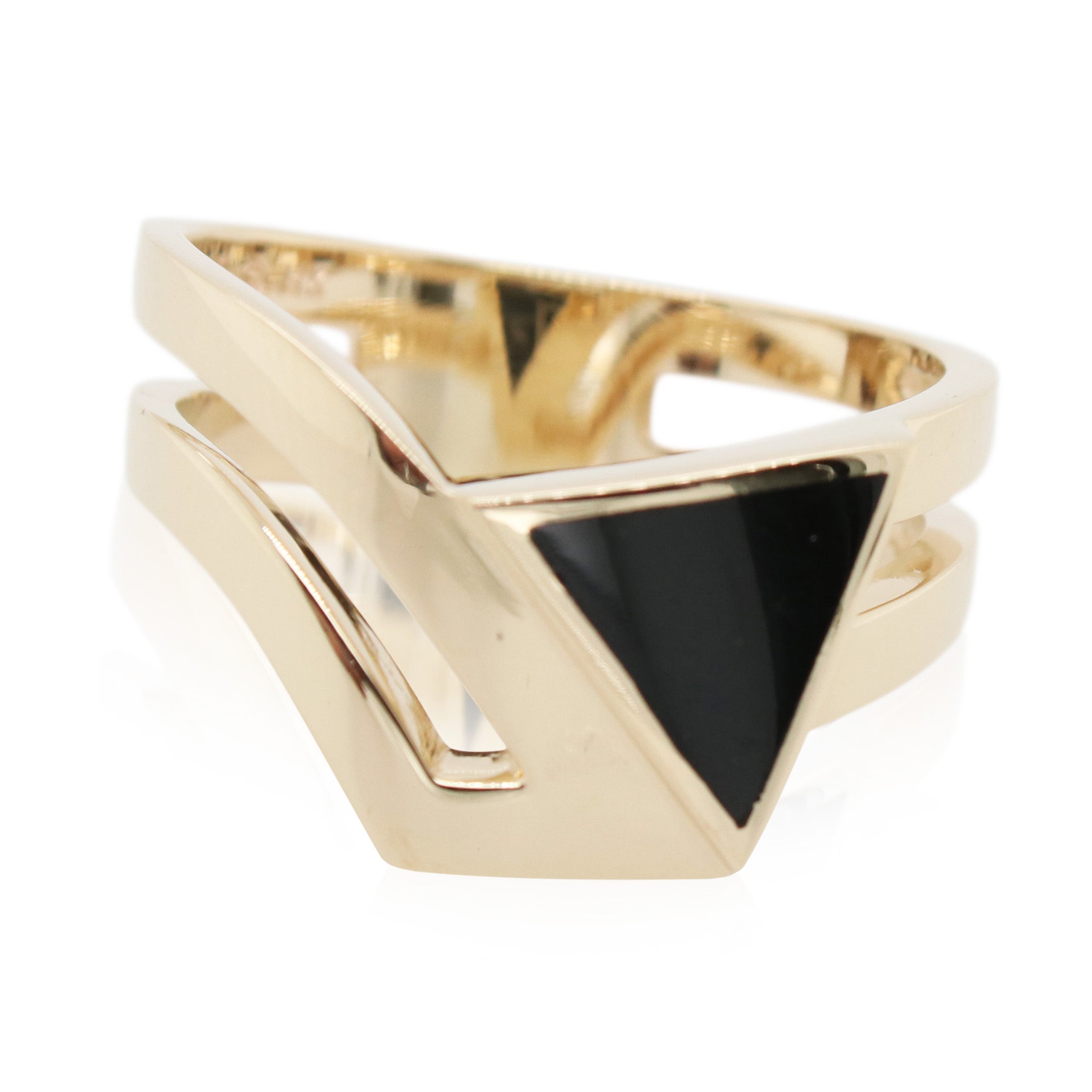 Trillion Cut Black Onyx Bypass Ring