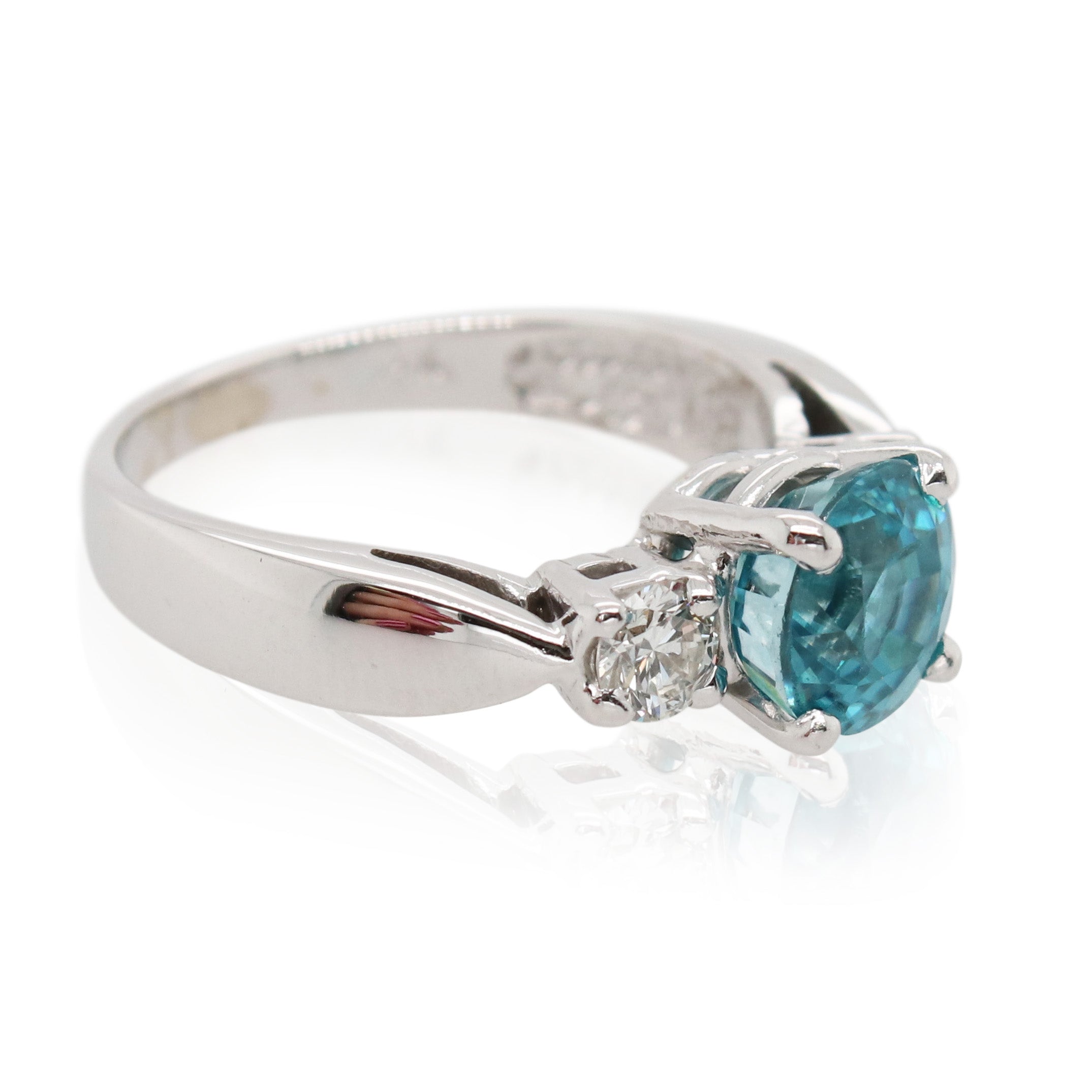 3 Stone Blue Zircon and Diamond Ring