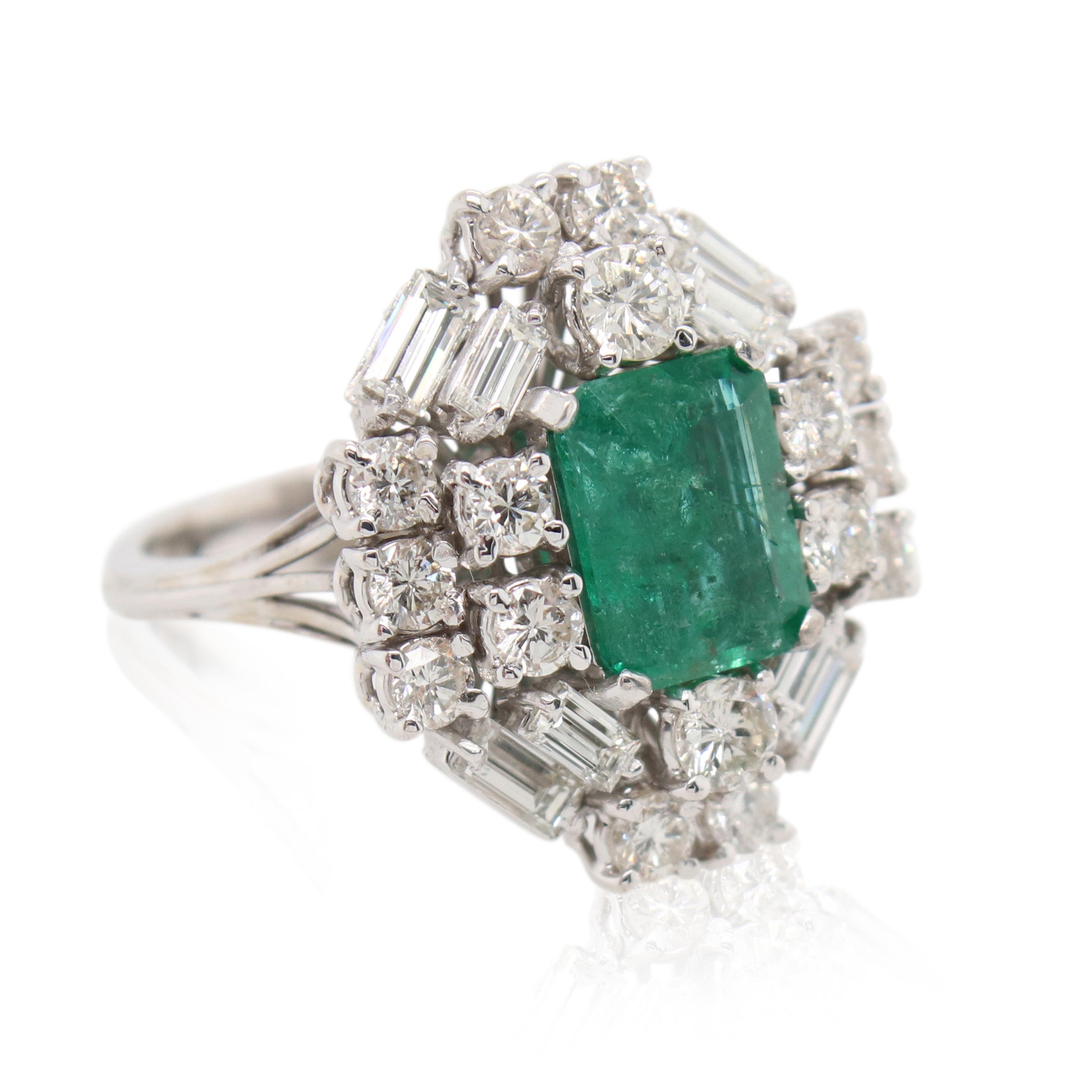 Emerald and Halo Diamond Ring