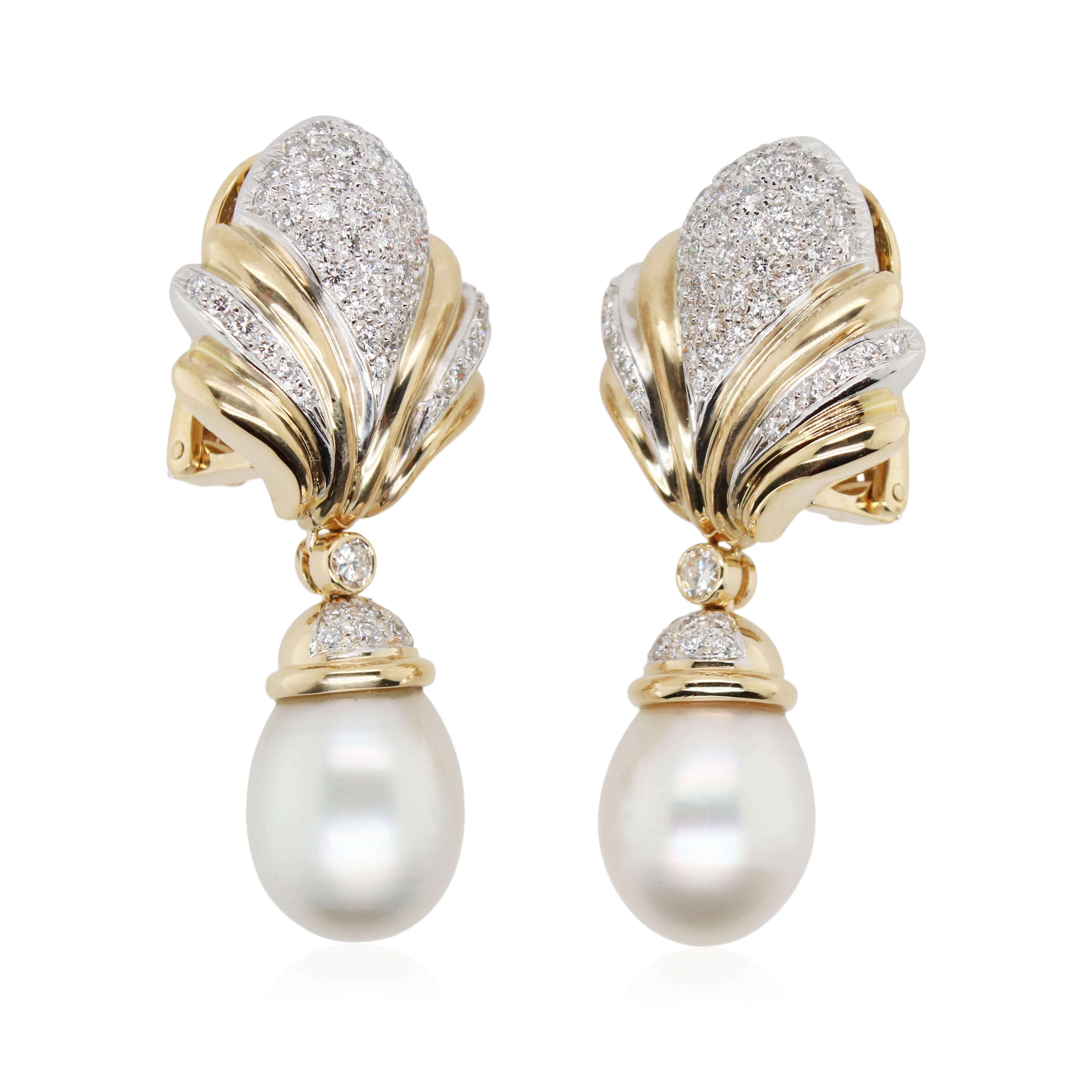 Estate Pearl and Diamond Drop Earrings