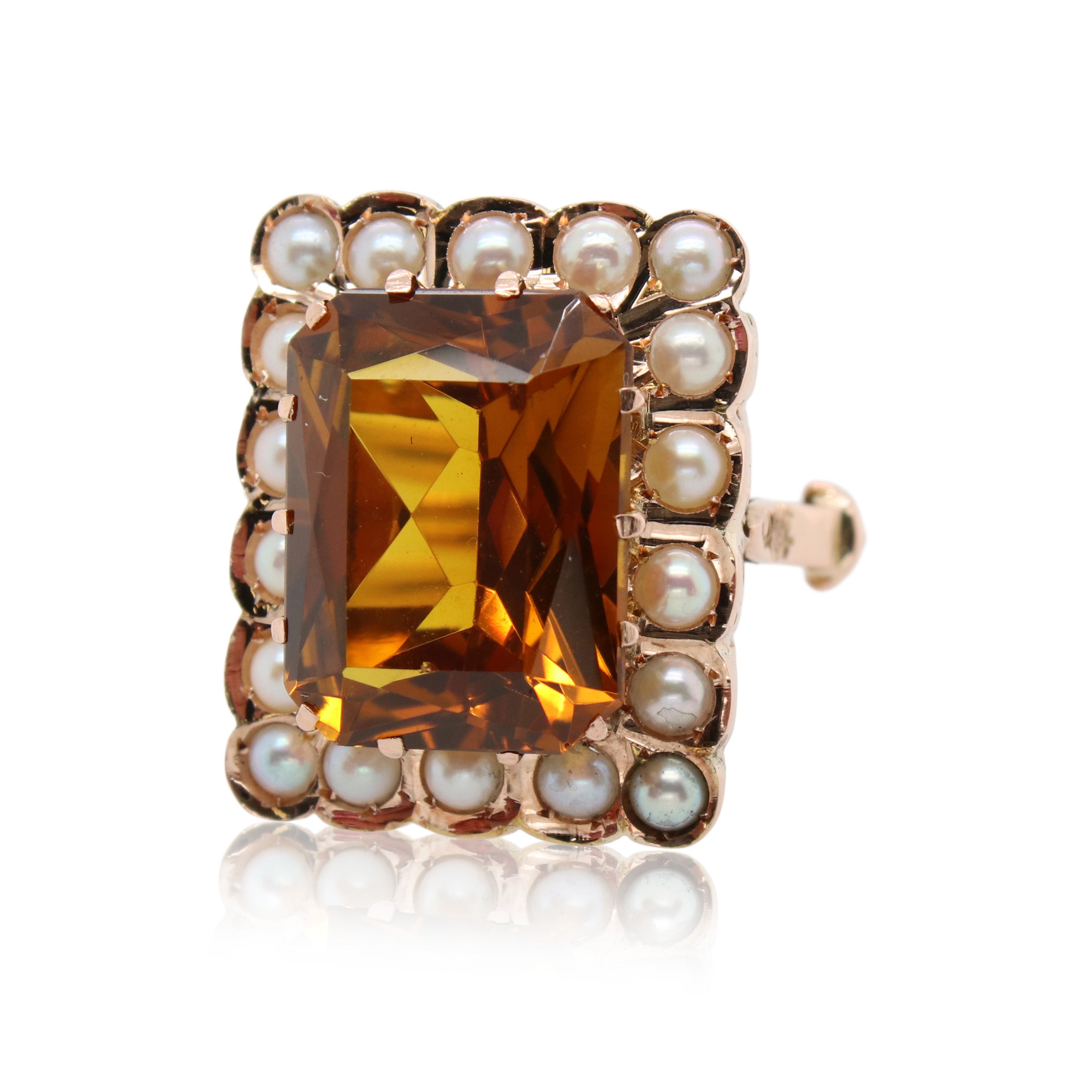 Rose Gold Citrine and Pearl Ring