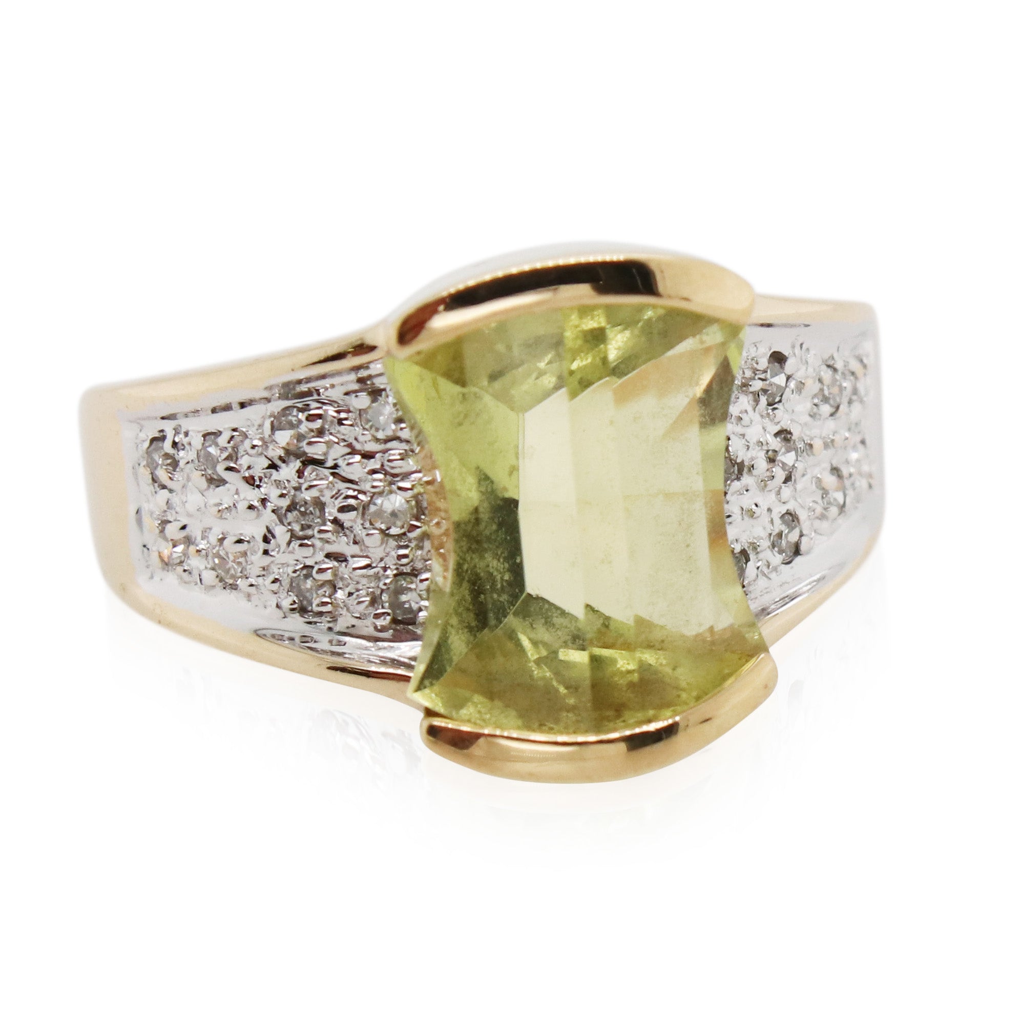 Half Bezel Set Lemon Citrine and Diamond Ring