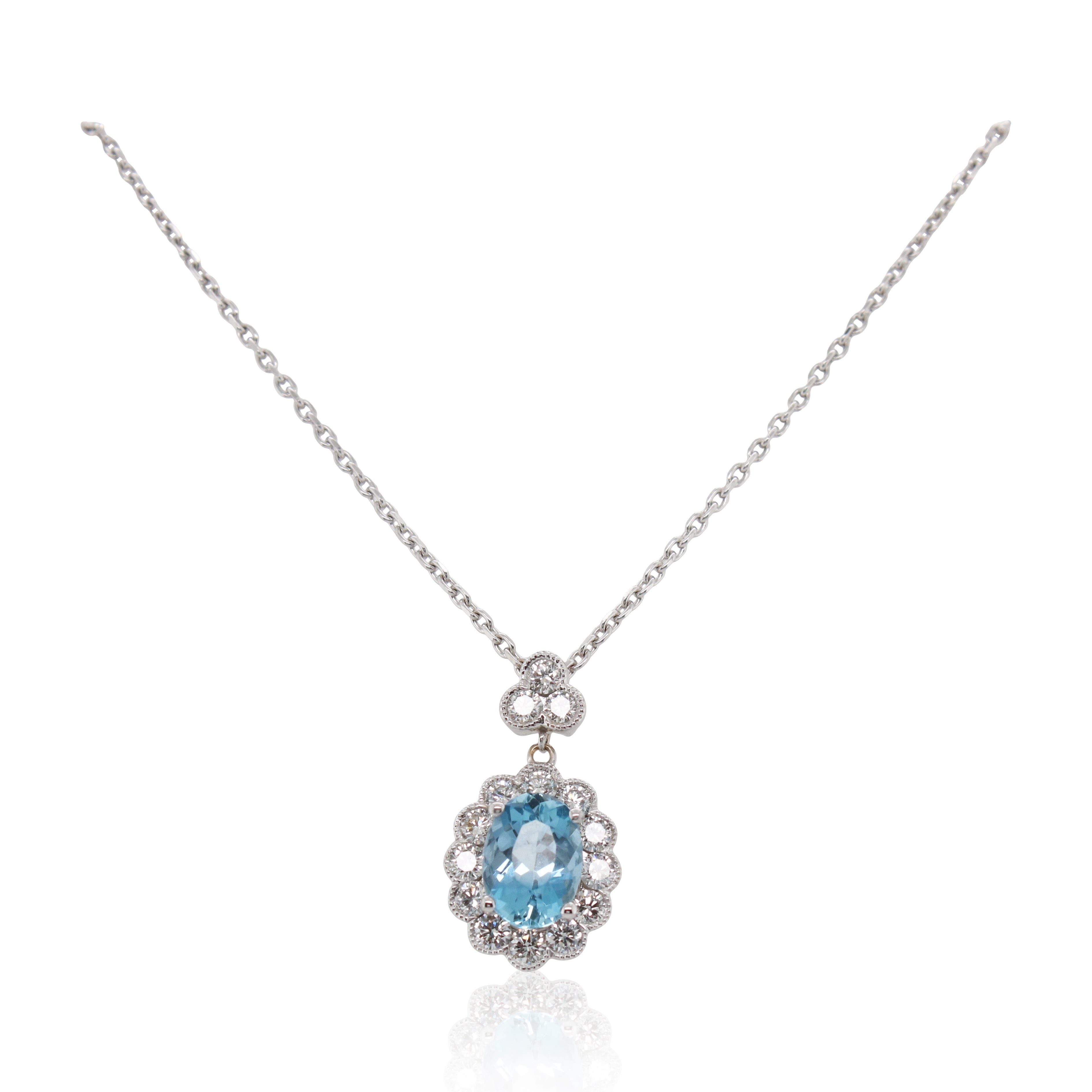 1.35ct Aquamarine and Halo Diamond Pendant