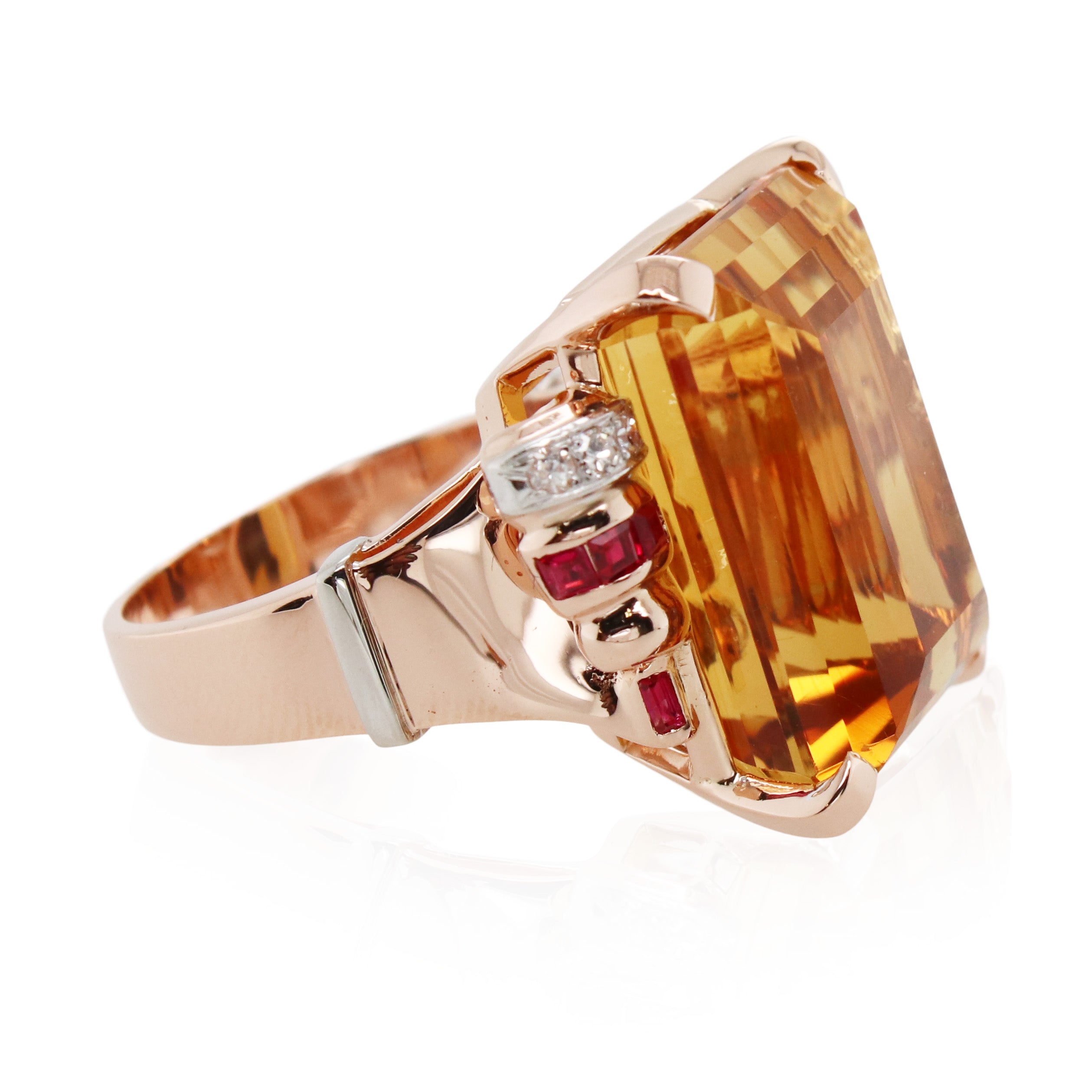 Mid-Century Modern Citrine, Ruby, and Diamond Ring