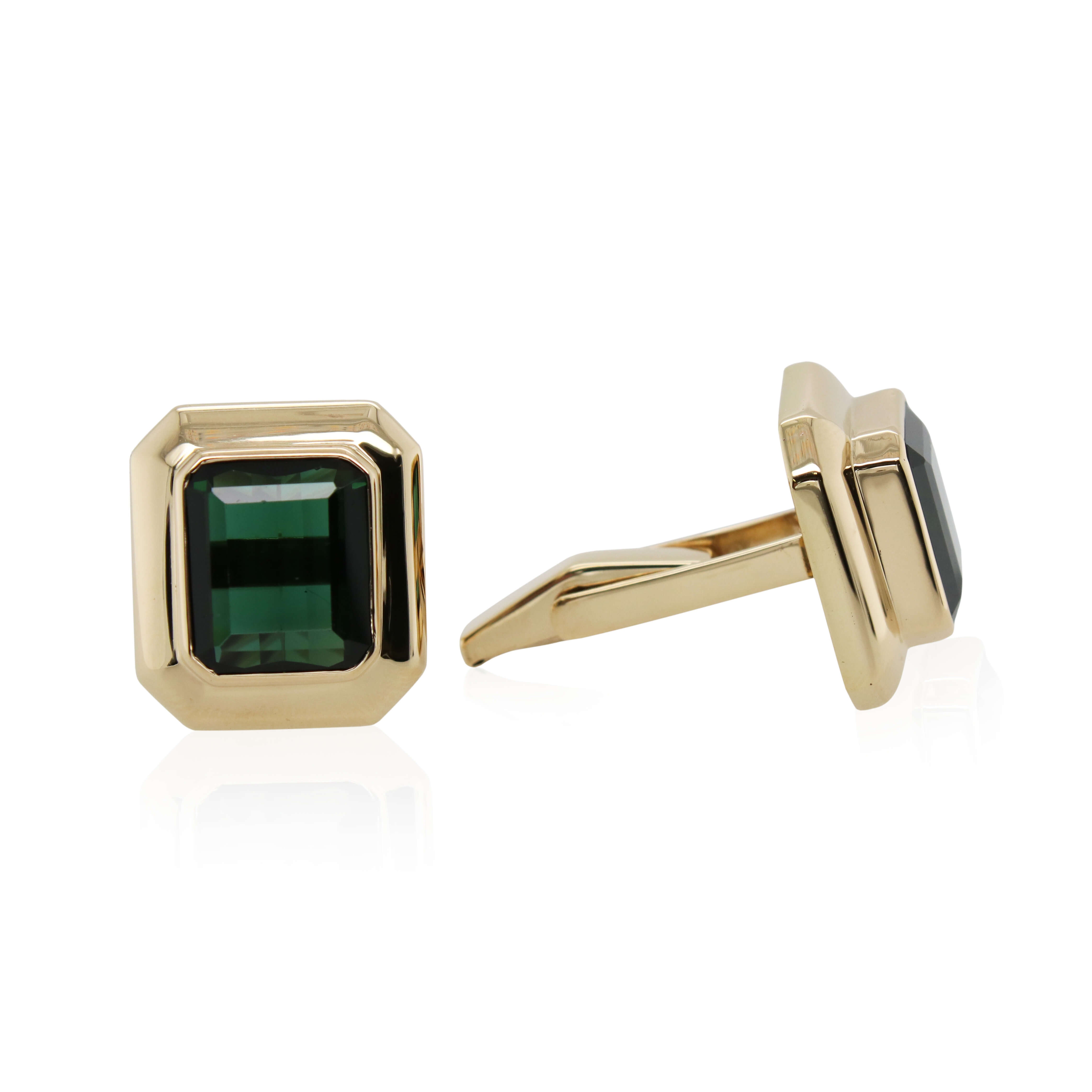 Yellow Gold Green Tourmaline Cufflinks