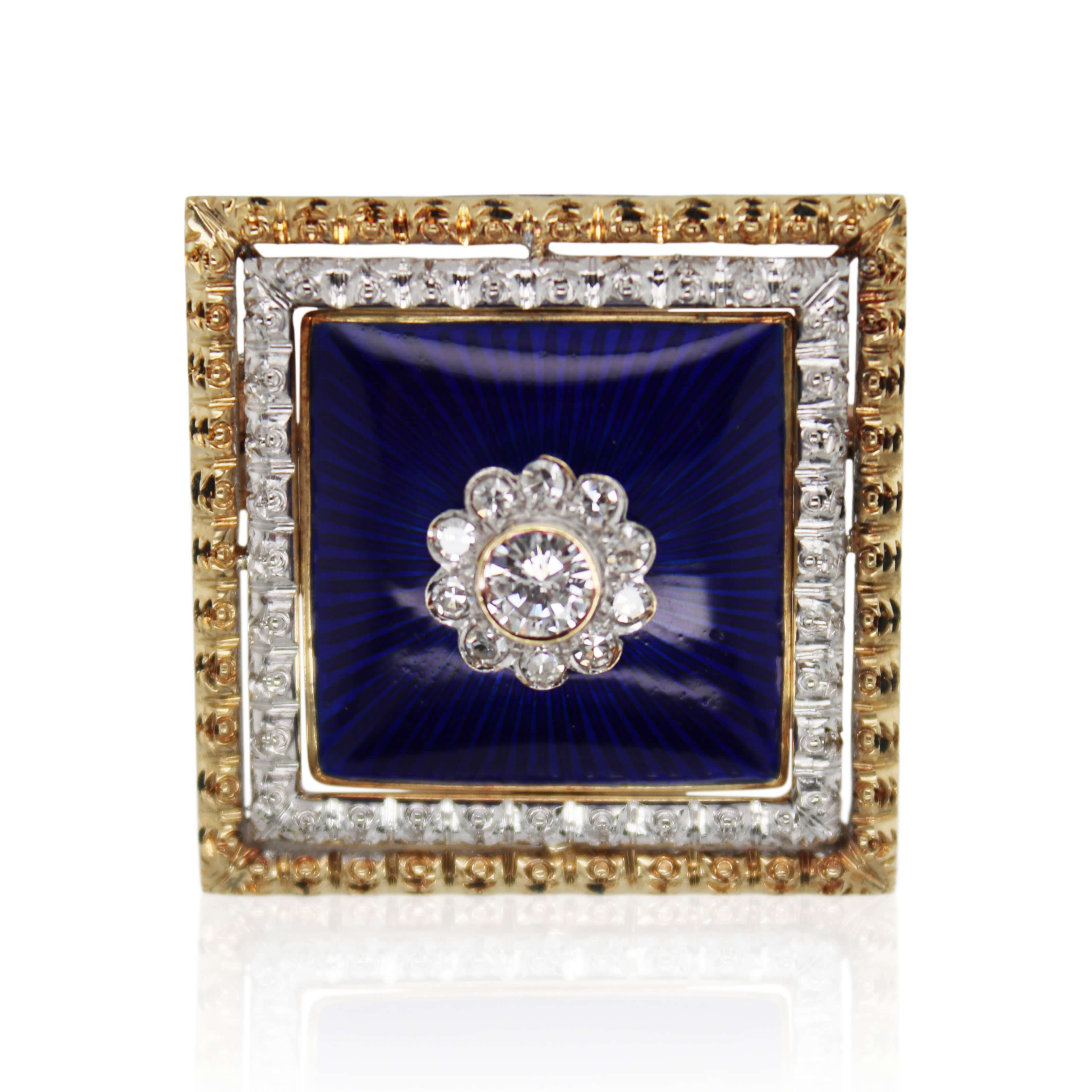 Blue Enamel and Diamond Brooch