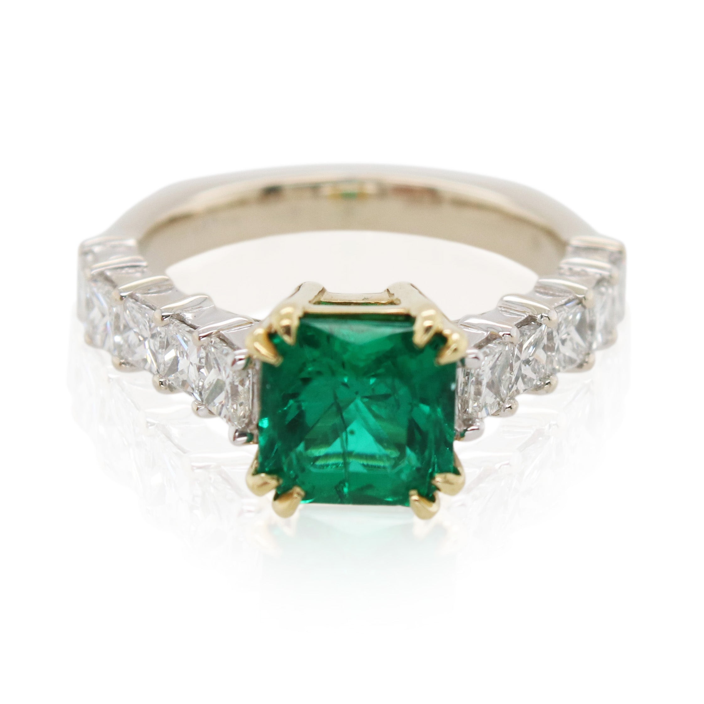 1.41ct Cushion Cut Emerald and Diamond Ring